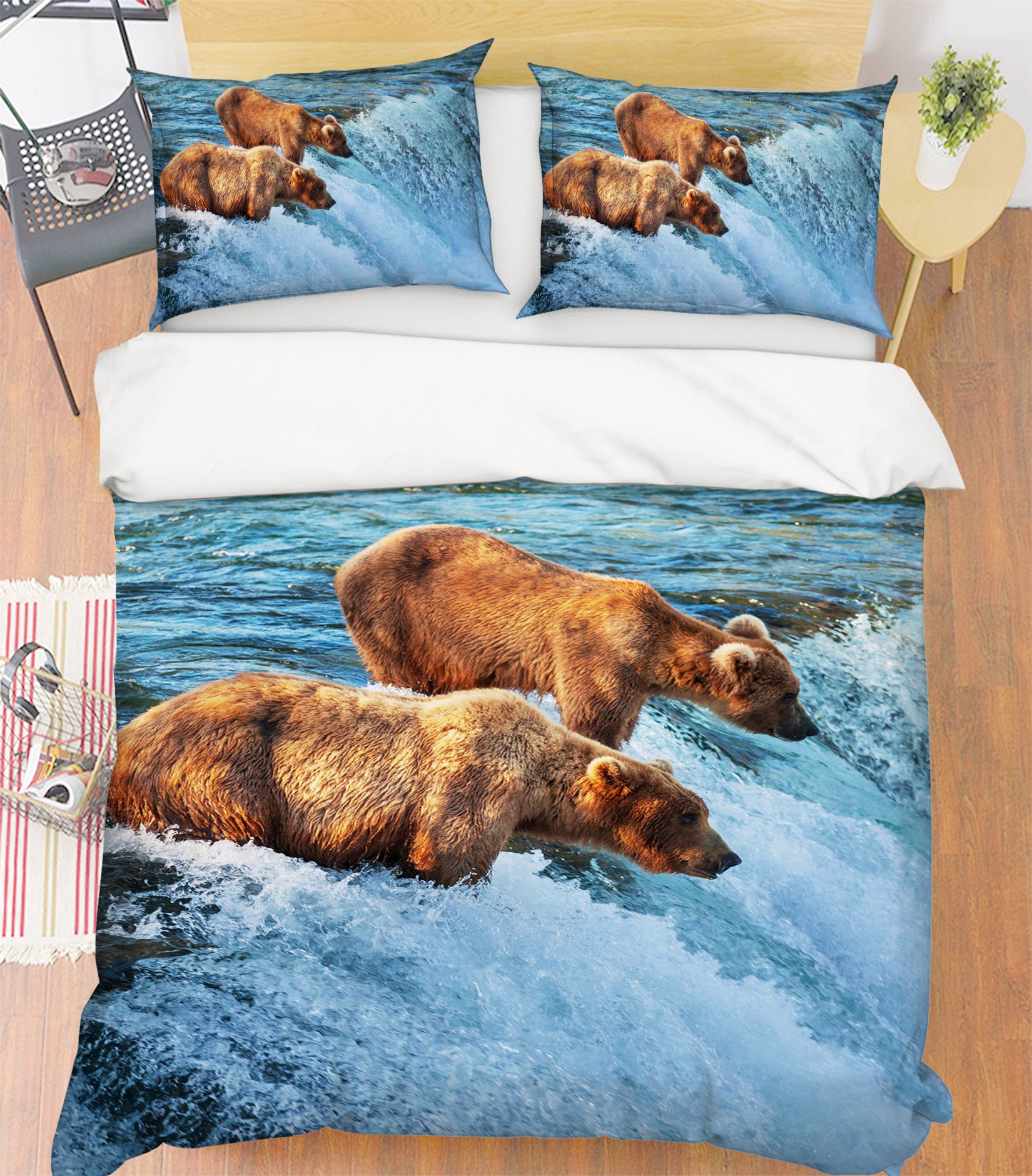 3D Waterfall Bear 003 Bed Pillowcases Quilt