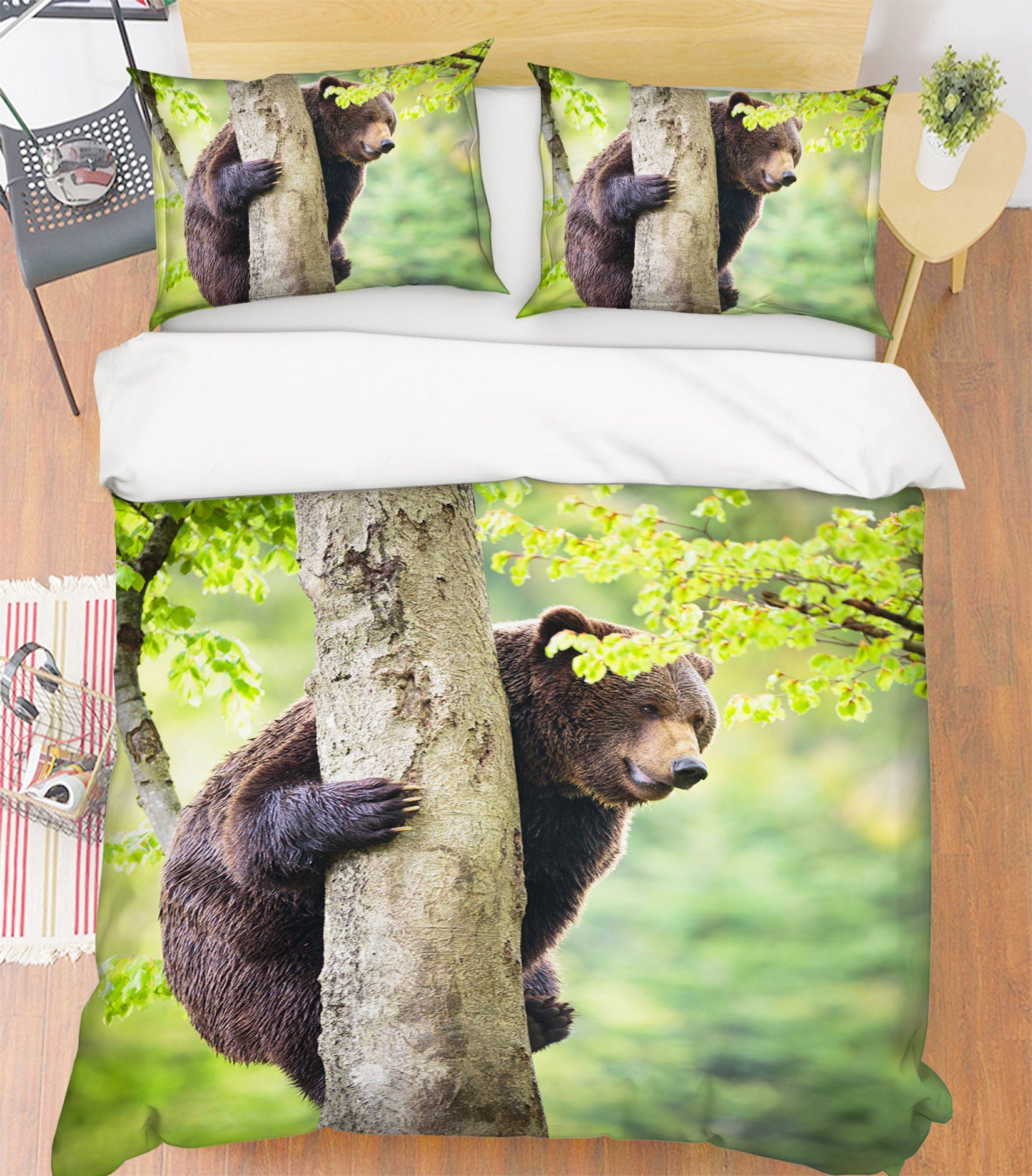 3D Forest Bear 110 Bed Pillowcases Quilt