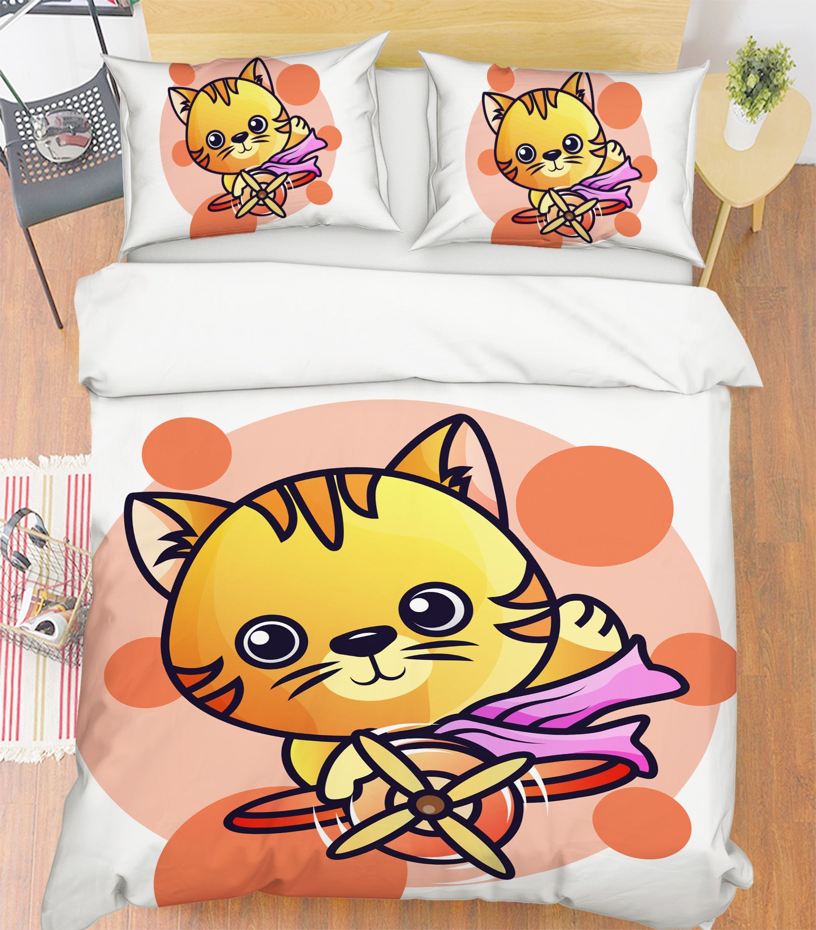 3D Airplane Yellow Cat 64031 Bed Pillowcases Quilt