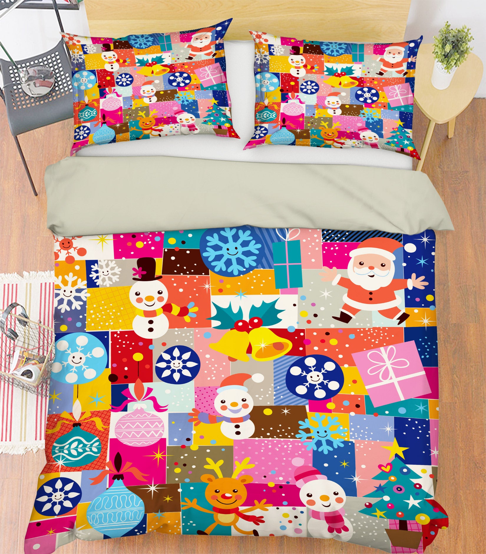 3D Colored Square Snowman 52114 Christmas Quilt Duvet Cover Xmas Bed Pillowcases