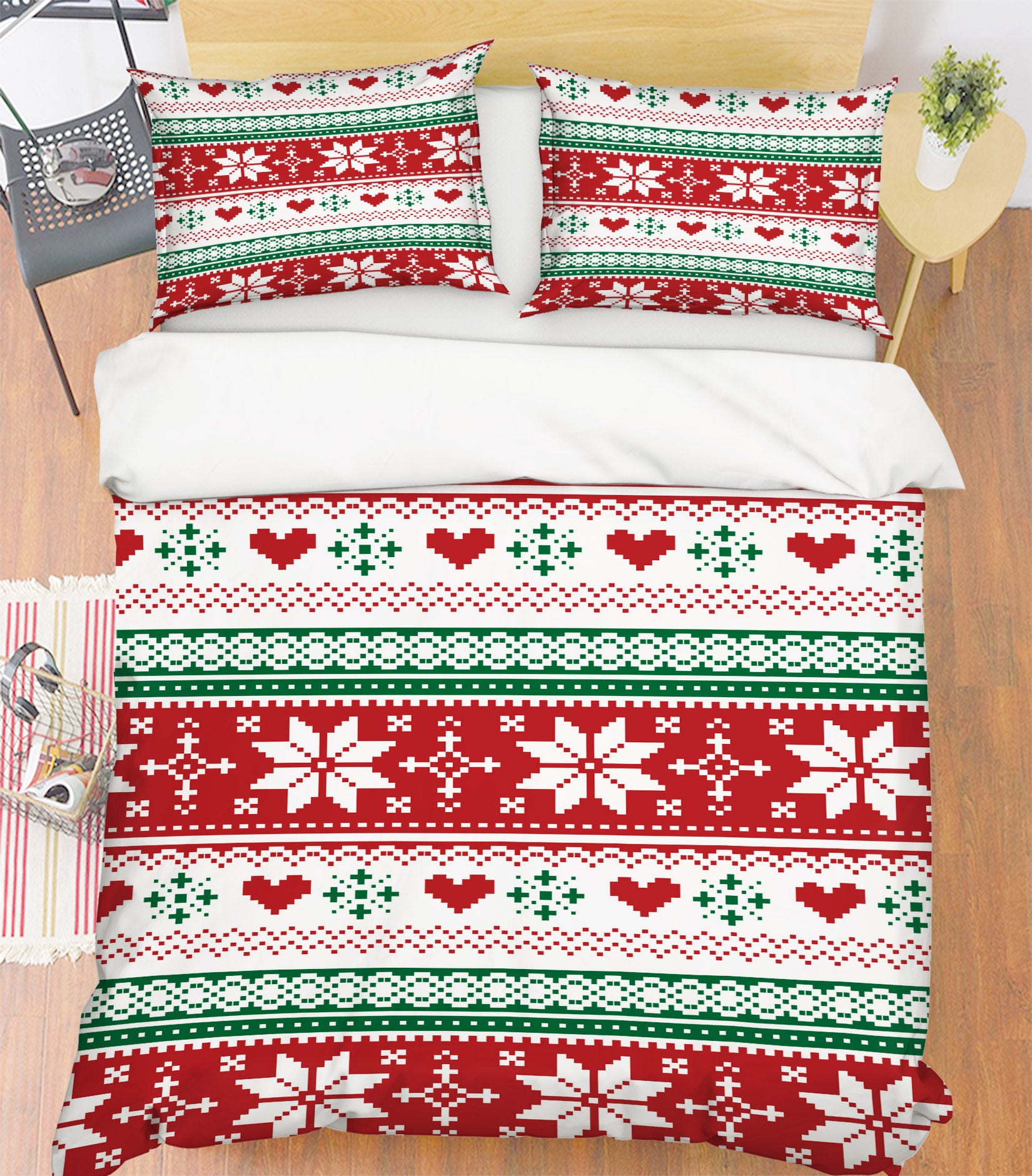 3D Snowflake Pattern 53044 Christmas Quilt Duvet Cover Xmas Bed Pillowcases