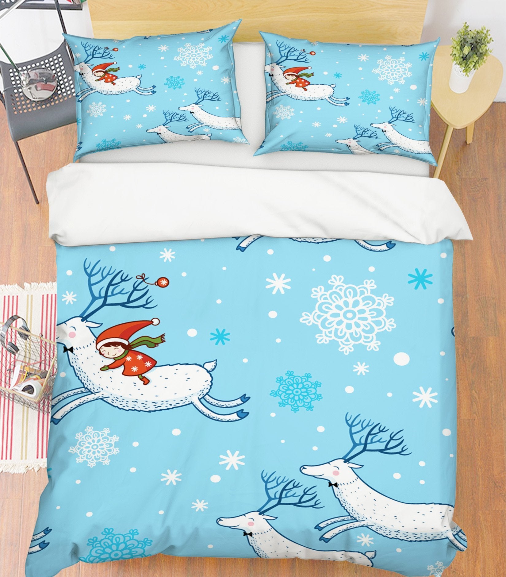3D Christmas Cute White Deer 47 Bed Pillowcases Quilt Quiet Covers AJ Creativity Home 