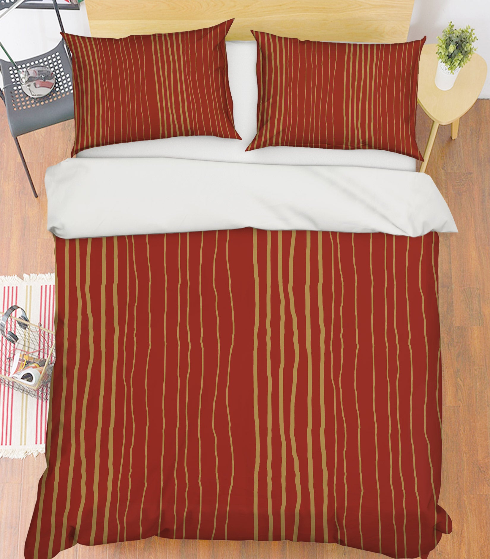 3D Red Yellow Stripes 98155 Kasumi Loffler Bedding Bed Pillowcases Quilt