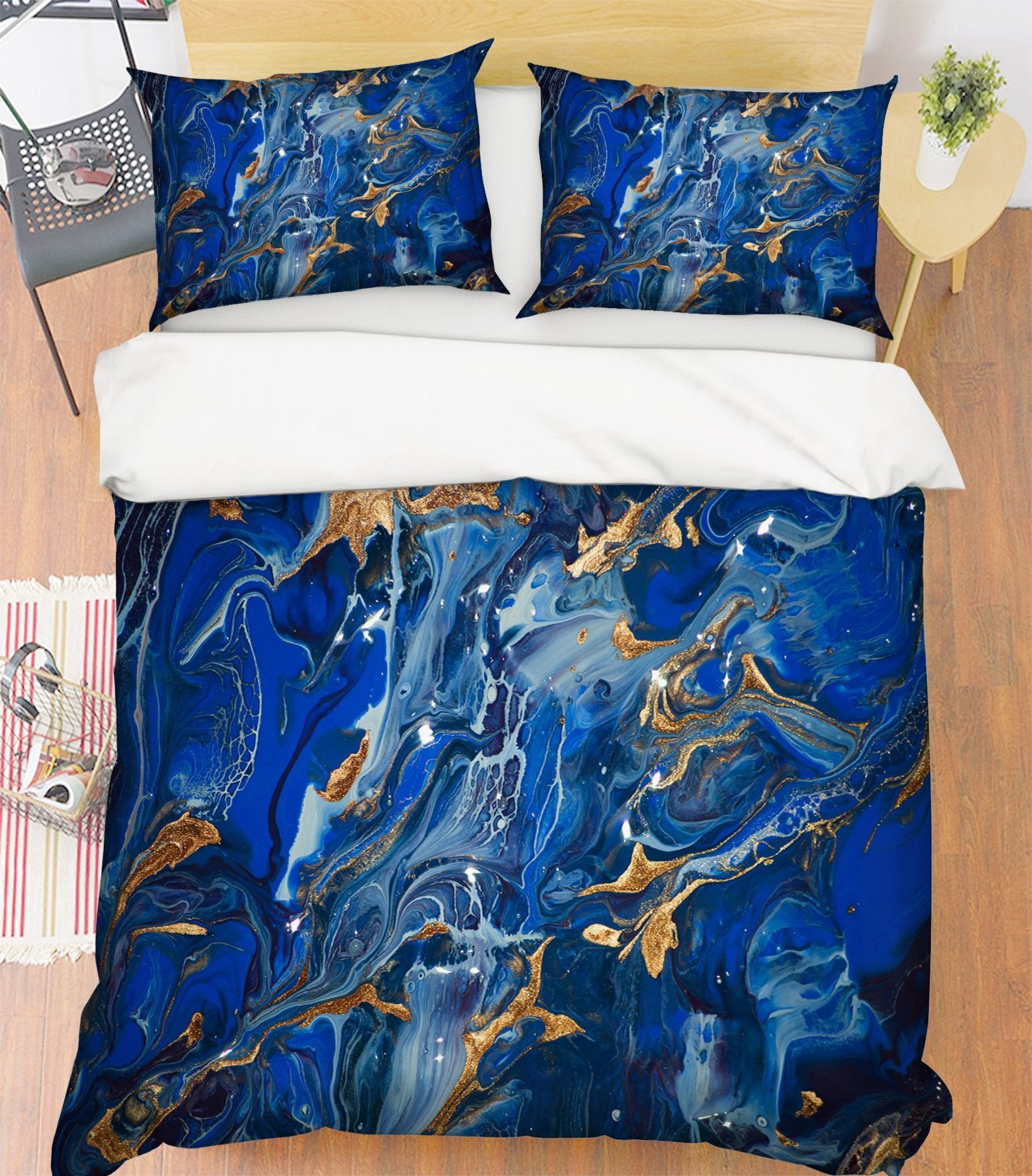 3D Dark Blue Gold Powder 050 Bed Pillowcases Quilt Wallpaper AJ Wallpaper 