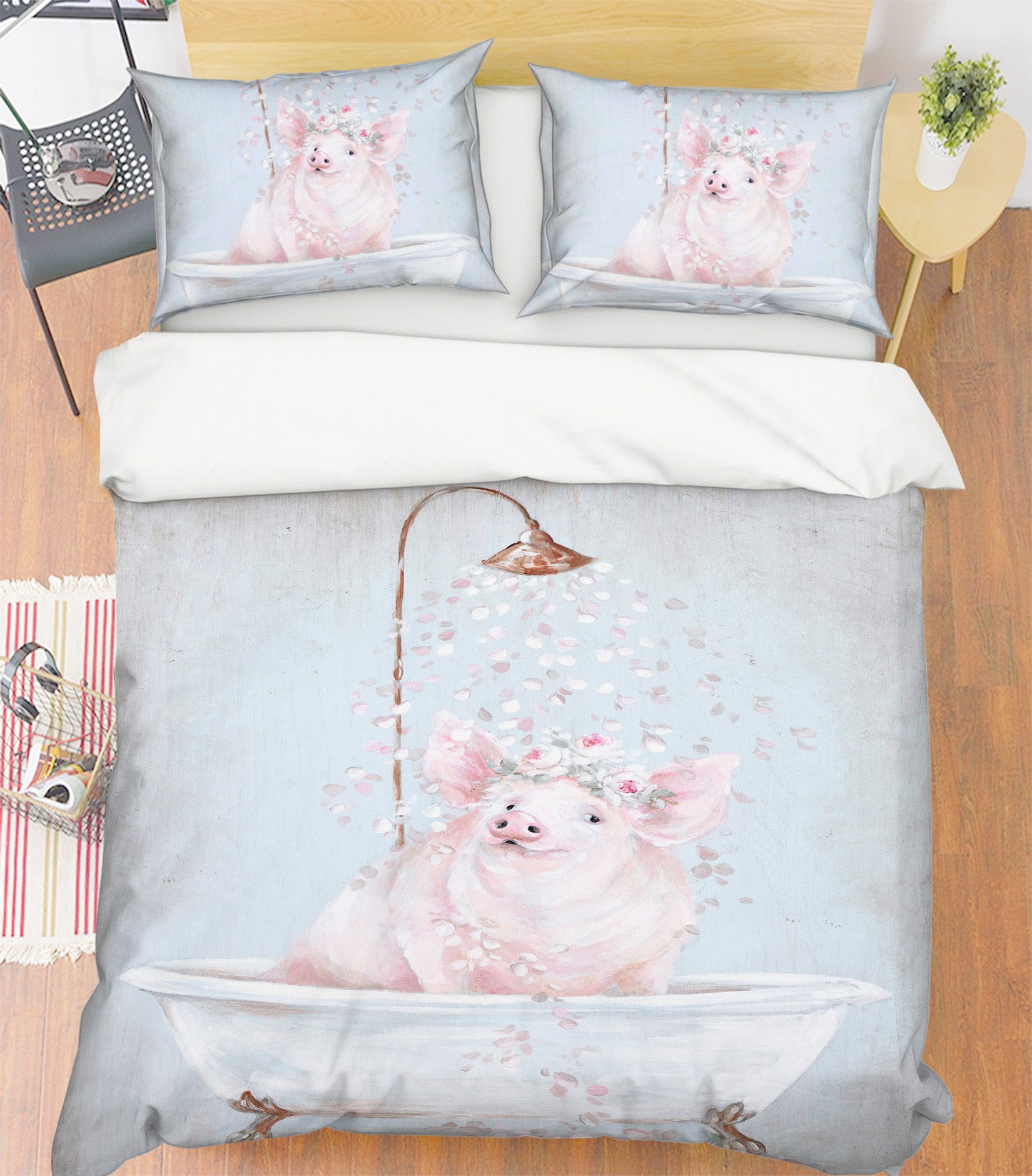 3D Wreath Pig Bath 2040 Debi Coules Bedding Bed Pillowcases Quilt