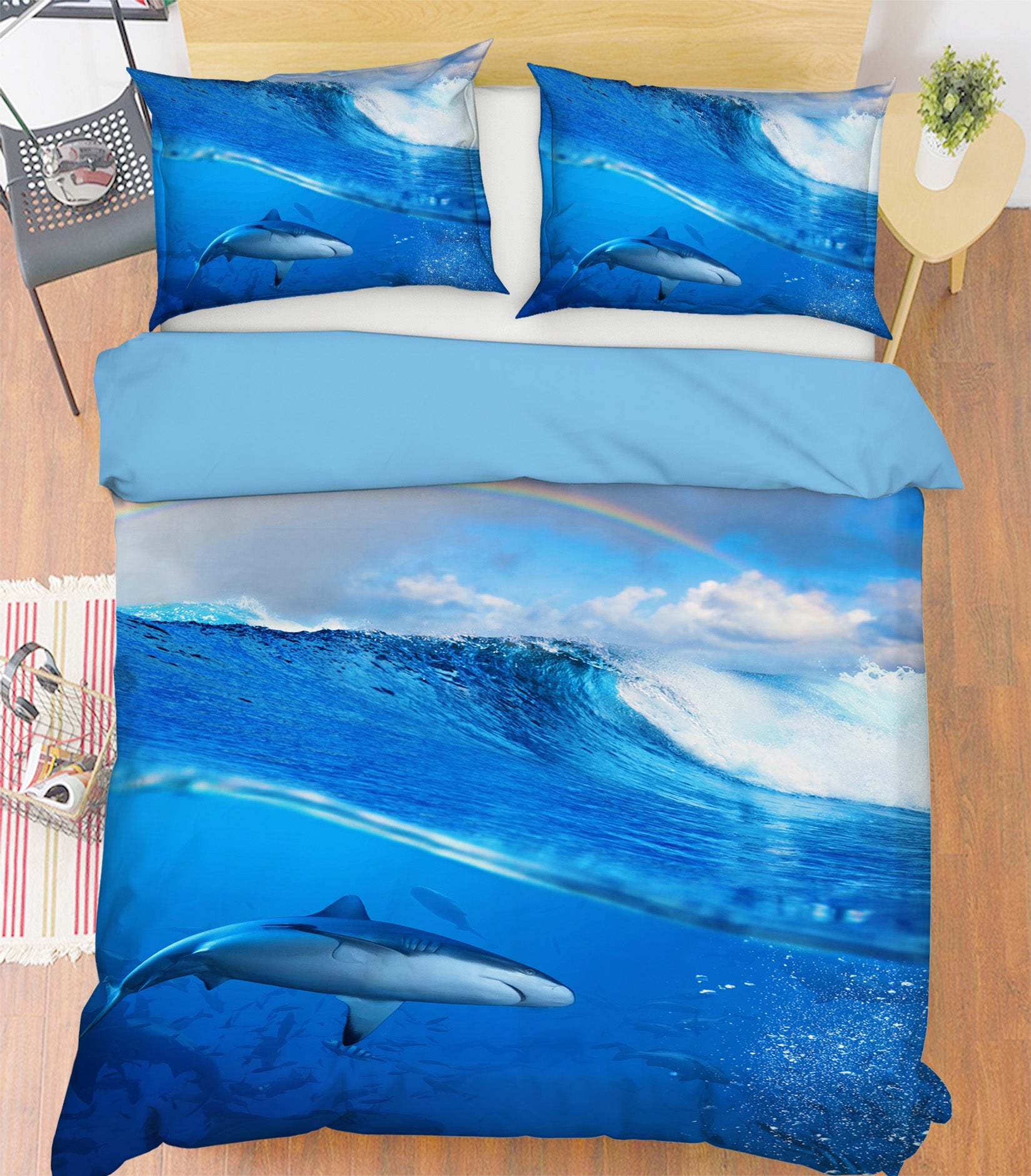 3D Shark Rainbow 032 Bed Pillowcases Quilt