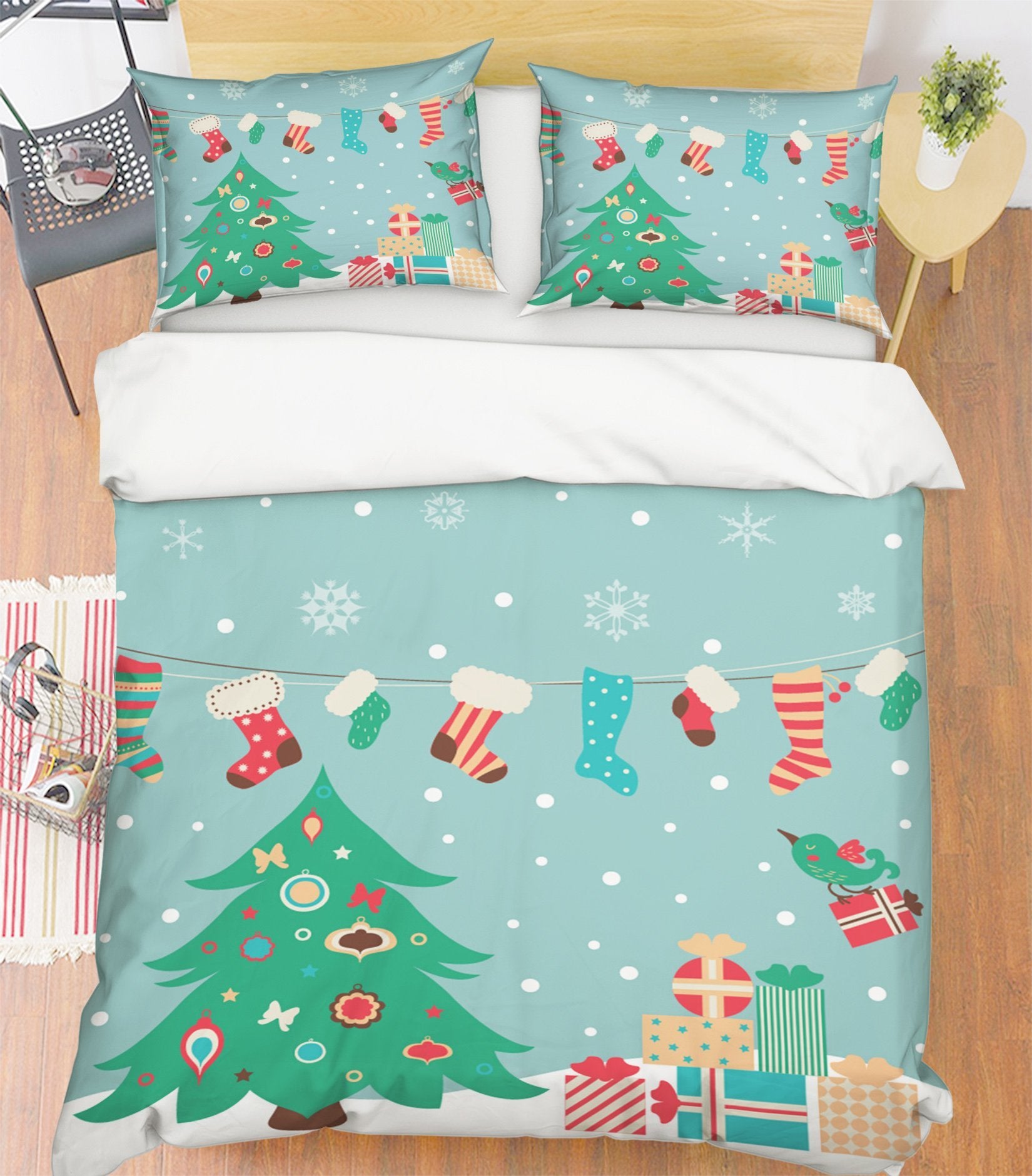 3D Cartoon Christmas Tree 22 Bed Pillowcases Quilt Quiet Covers AJ Creativity Home 