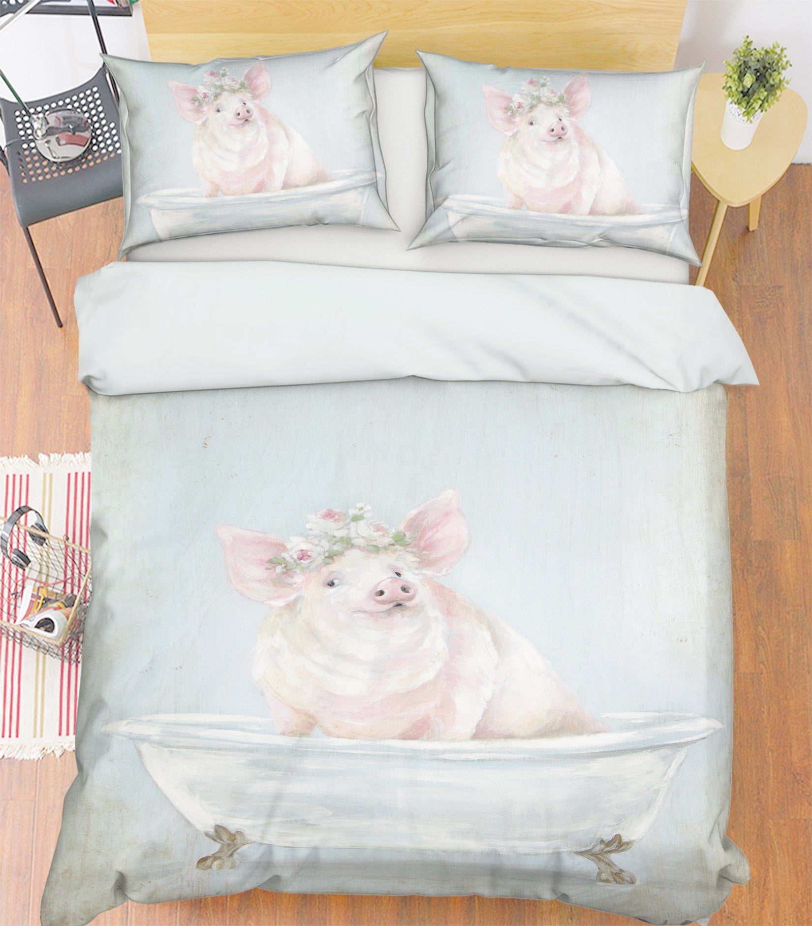 3D Wreath Pig Tub 2121 Debi Coules Bedding Bed Pillowcases Quilt