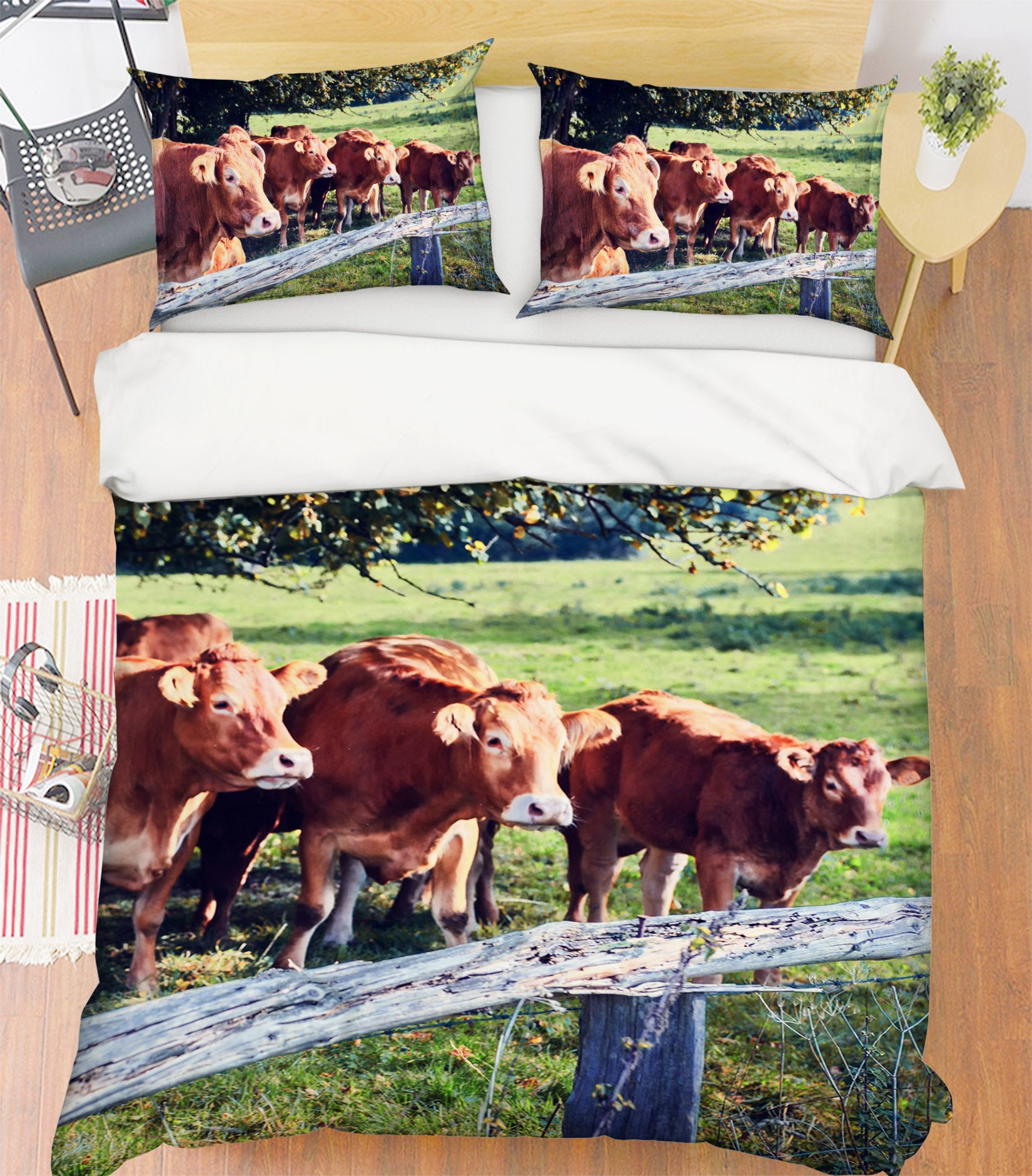 3D Tree Red Cow 046 Bed Pillowcases Quilt