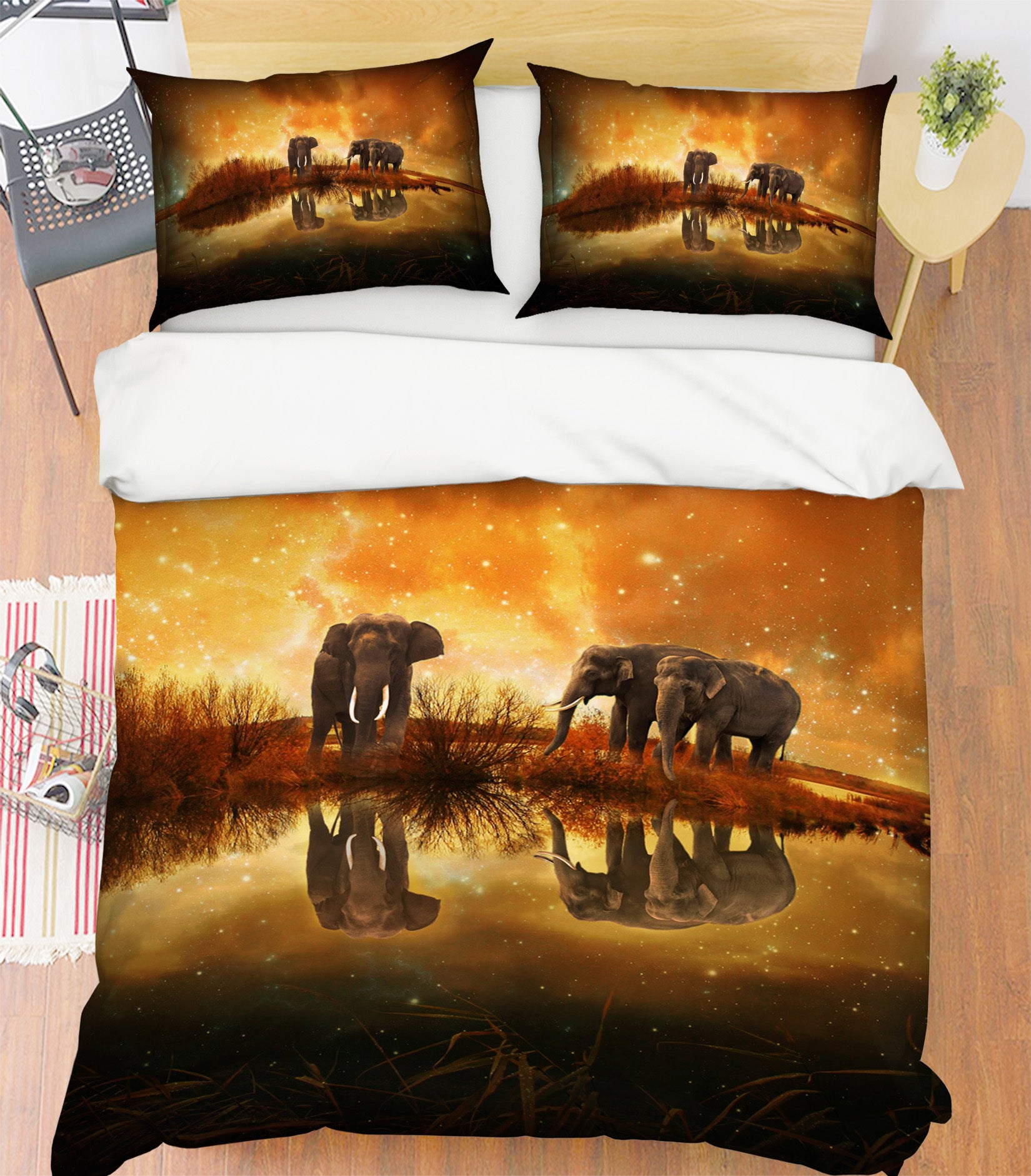3D Sunset River Elephant 001 Bed Pillowcases Quilt