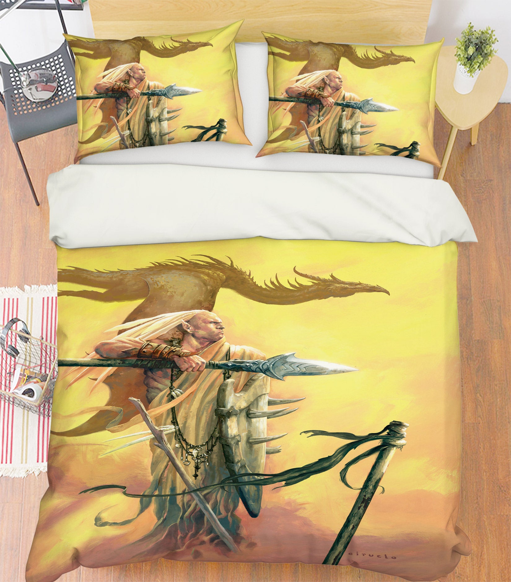 3D Long Hair Sword Warrior Dragon 6214 Ciruelo Bedding Bed Pillowcases Quilt