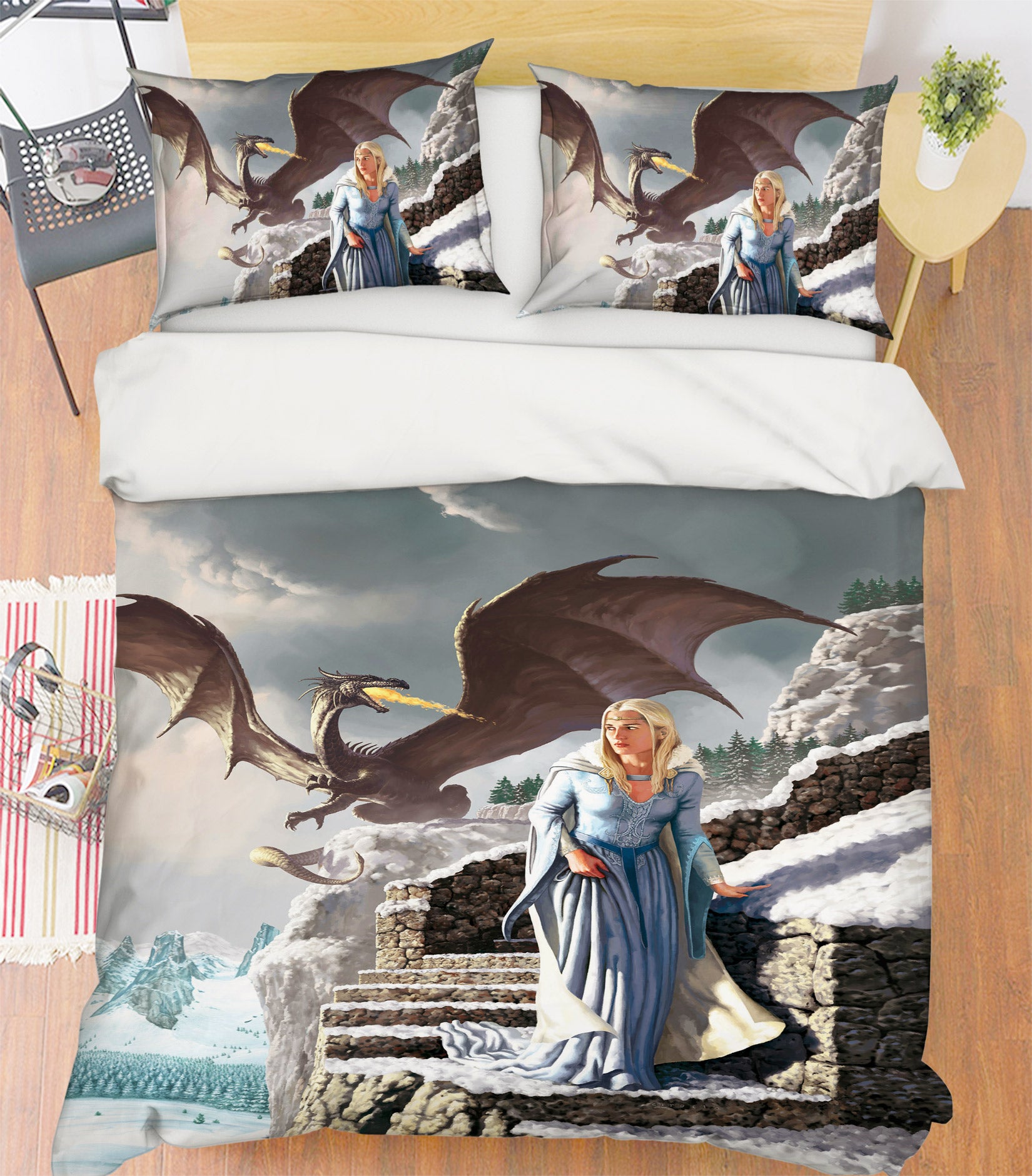 3D Dragon Stone Stairs Man 6207 Ciruelo Bedding Bed Pillowcases Quilt