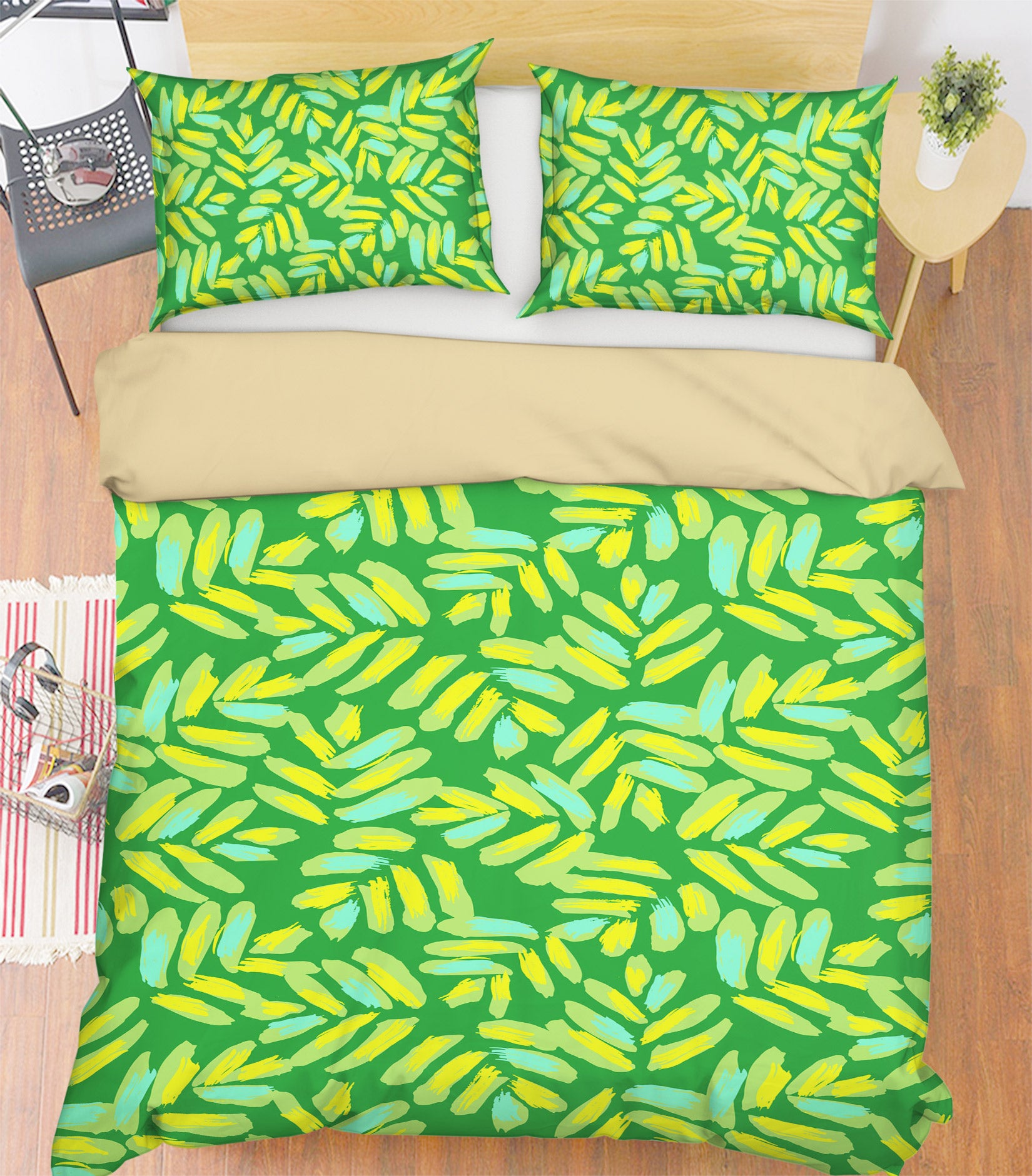 3D Yellow-Green Strips 109113 Kashmira Jayaprakash Bedding Bed Pillowcases Quilt