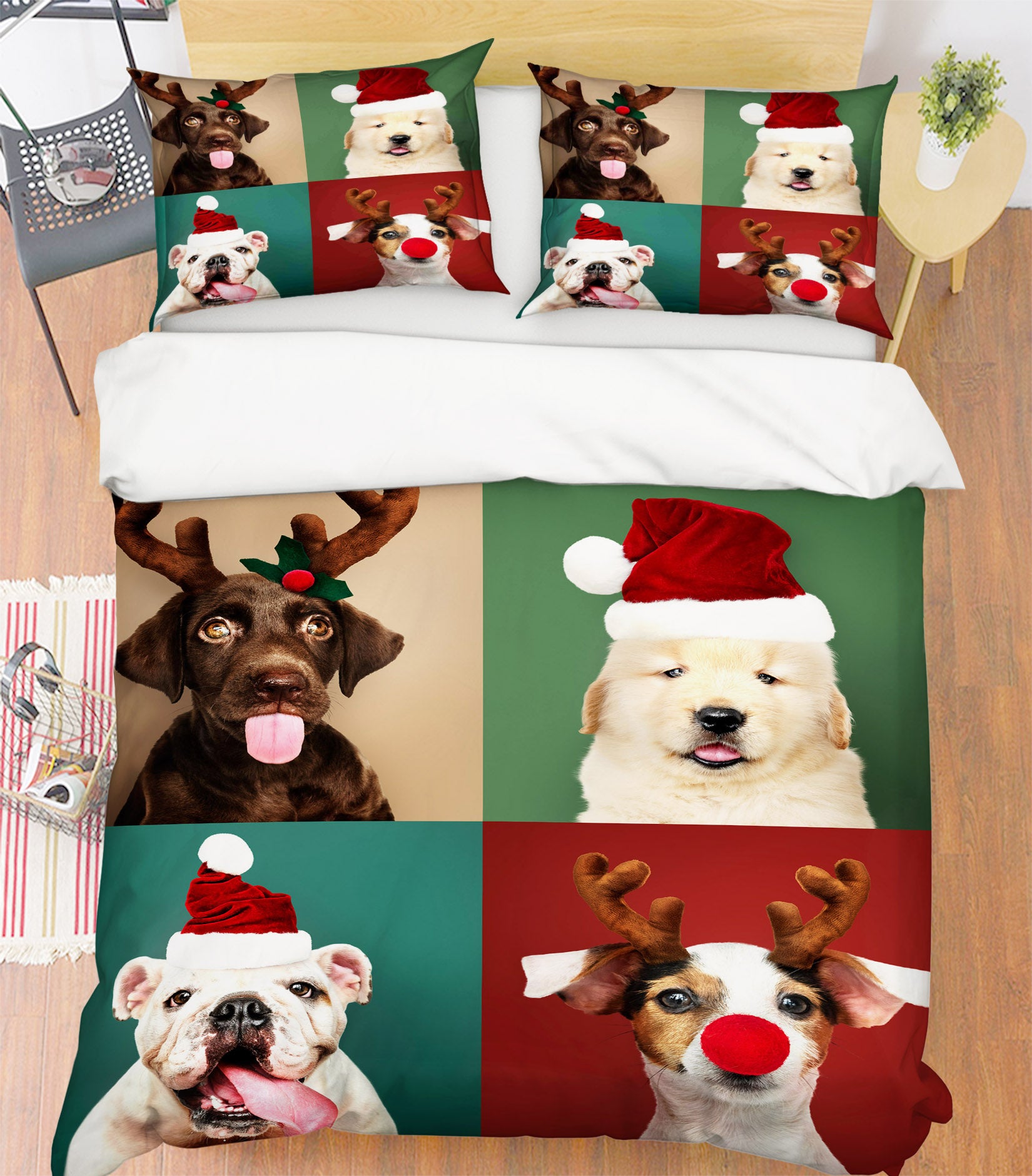 3D Dog Hat 52211 Christmas Quilt Duvet Cover Xmas Bed Pillowcases