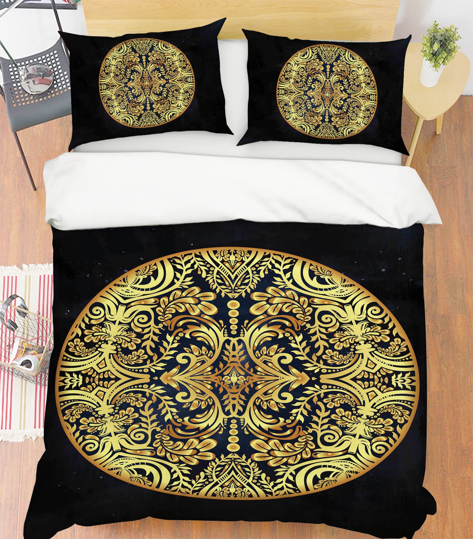 3D Golden Circle Pattern 64040 Bed Pillowcases Quilt
