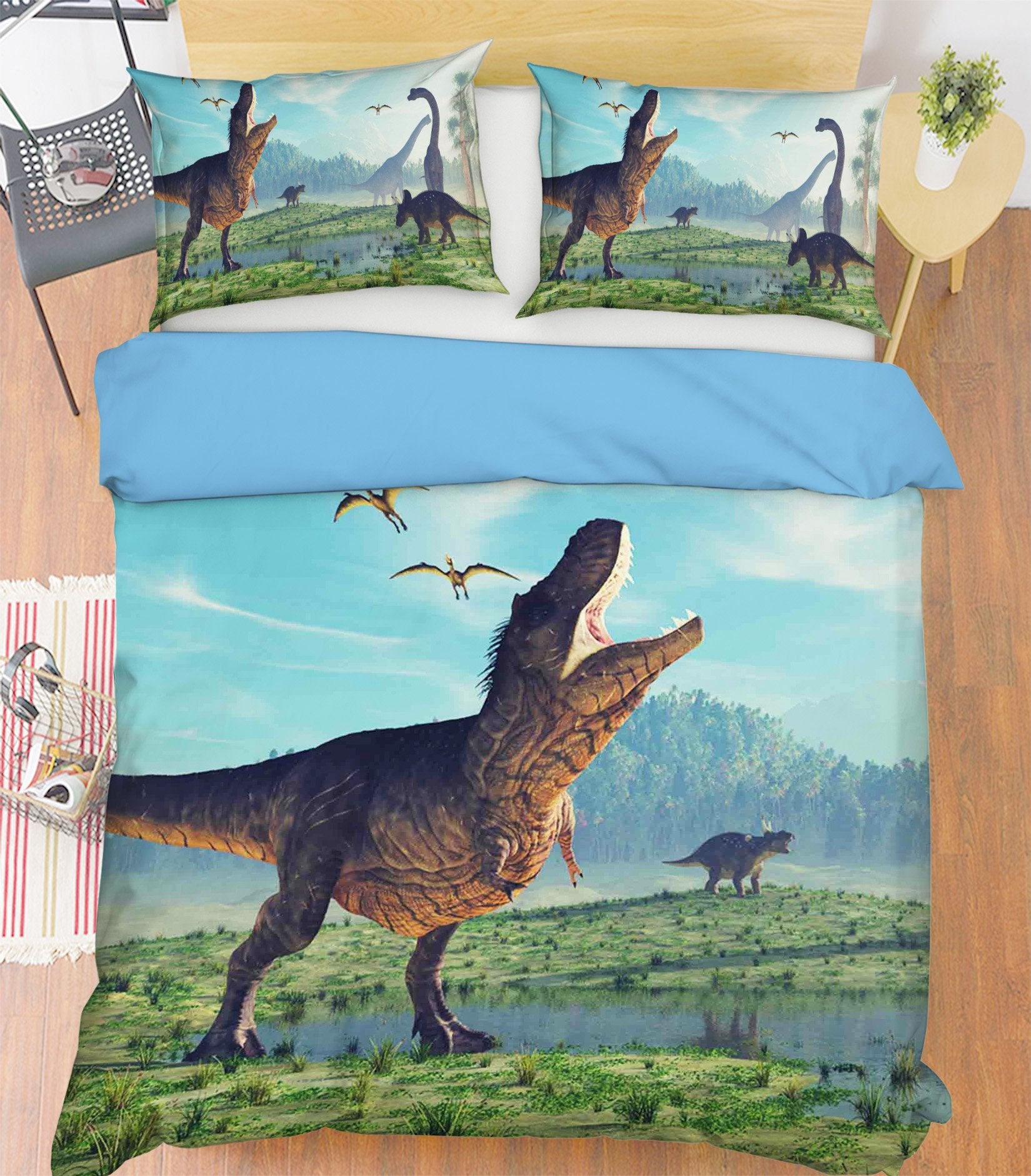3D Tyrannosaurus Rex Horned Dragon 100 Bed Pillowcases Quilt Wallpaper AJ Wallpaper 