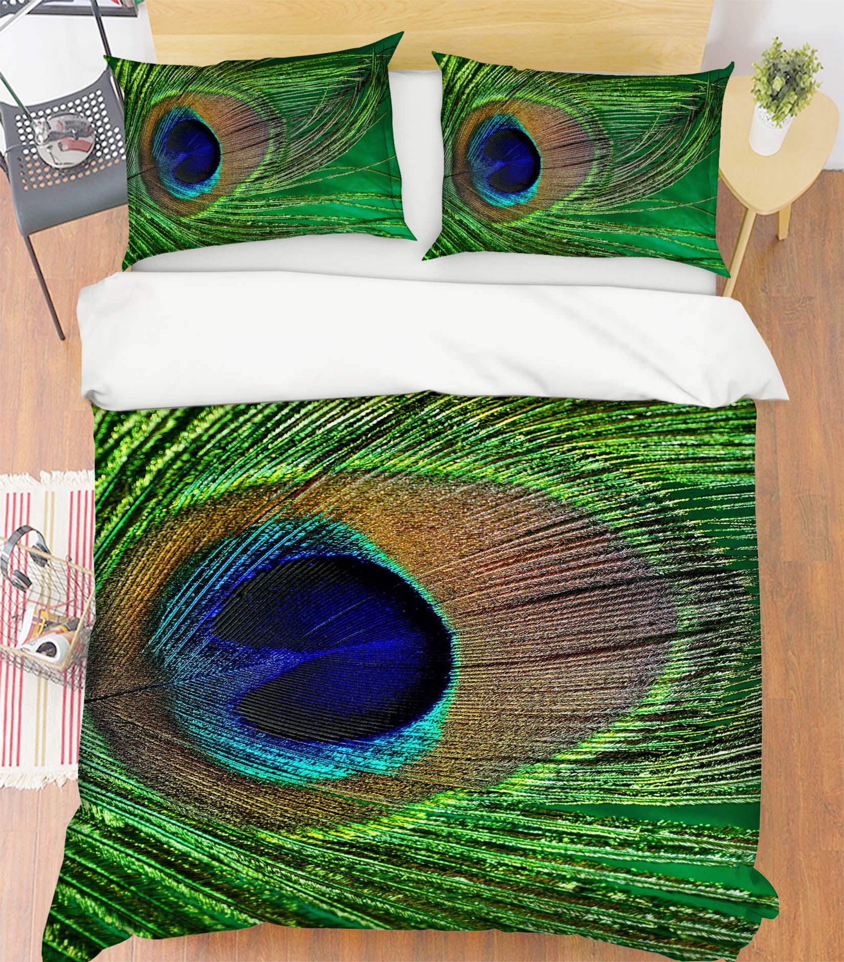 3D Peacock Feather 1919 Bed Pillowcases Quilt