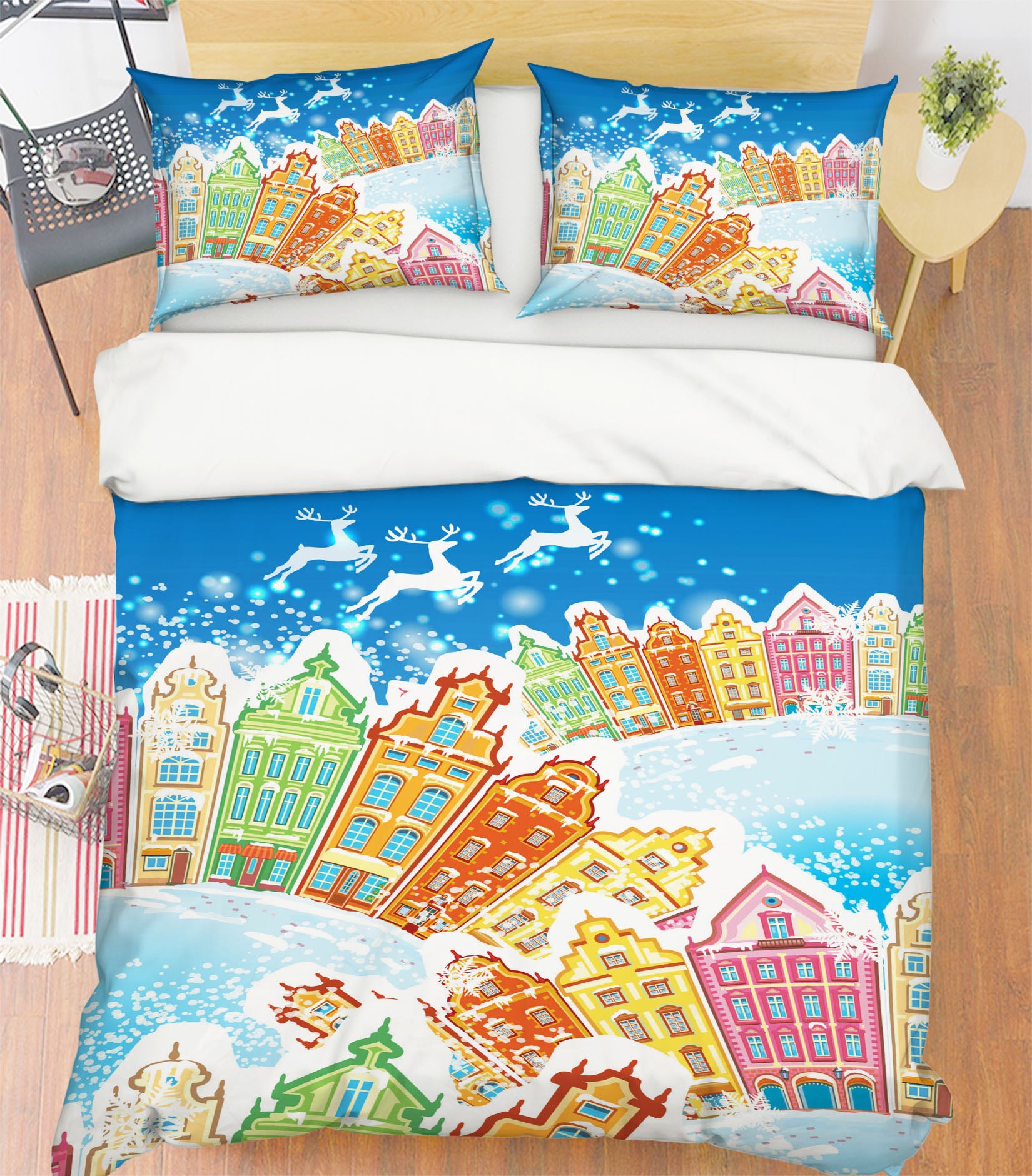 3D Colorful Houses 52239 Christmas Quilt Duvet Cover Xmas Bed Pillowcases