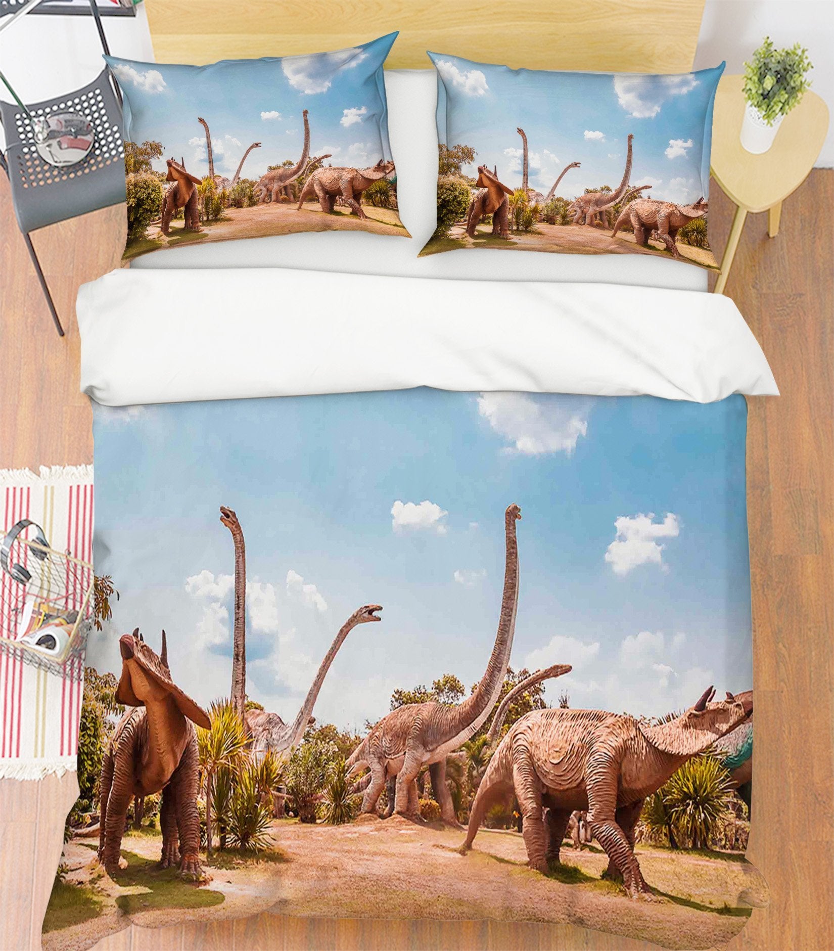 3D Brontosaurus Group 089 Bed Pillowcases Quilt Wallpaper AJ Wallpaper 