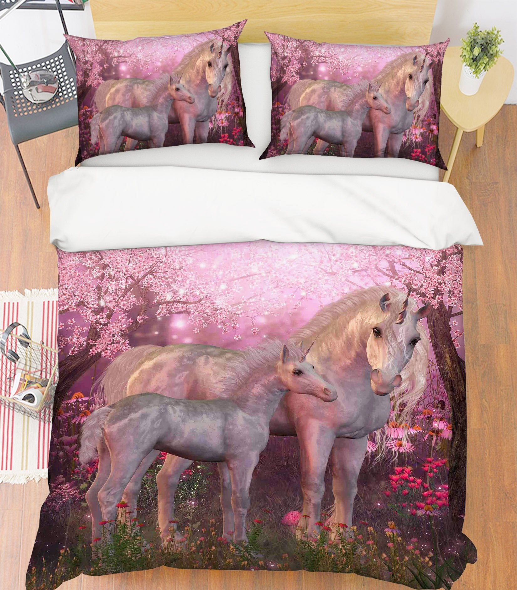3D Peach Flower Forest Unicorn 059 Bed Pillowcases Quilt Wallpaper AJ Wallpaper 