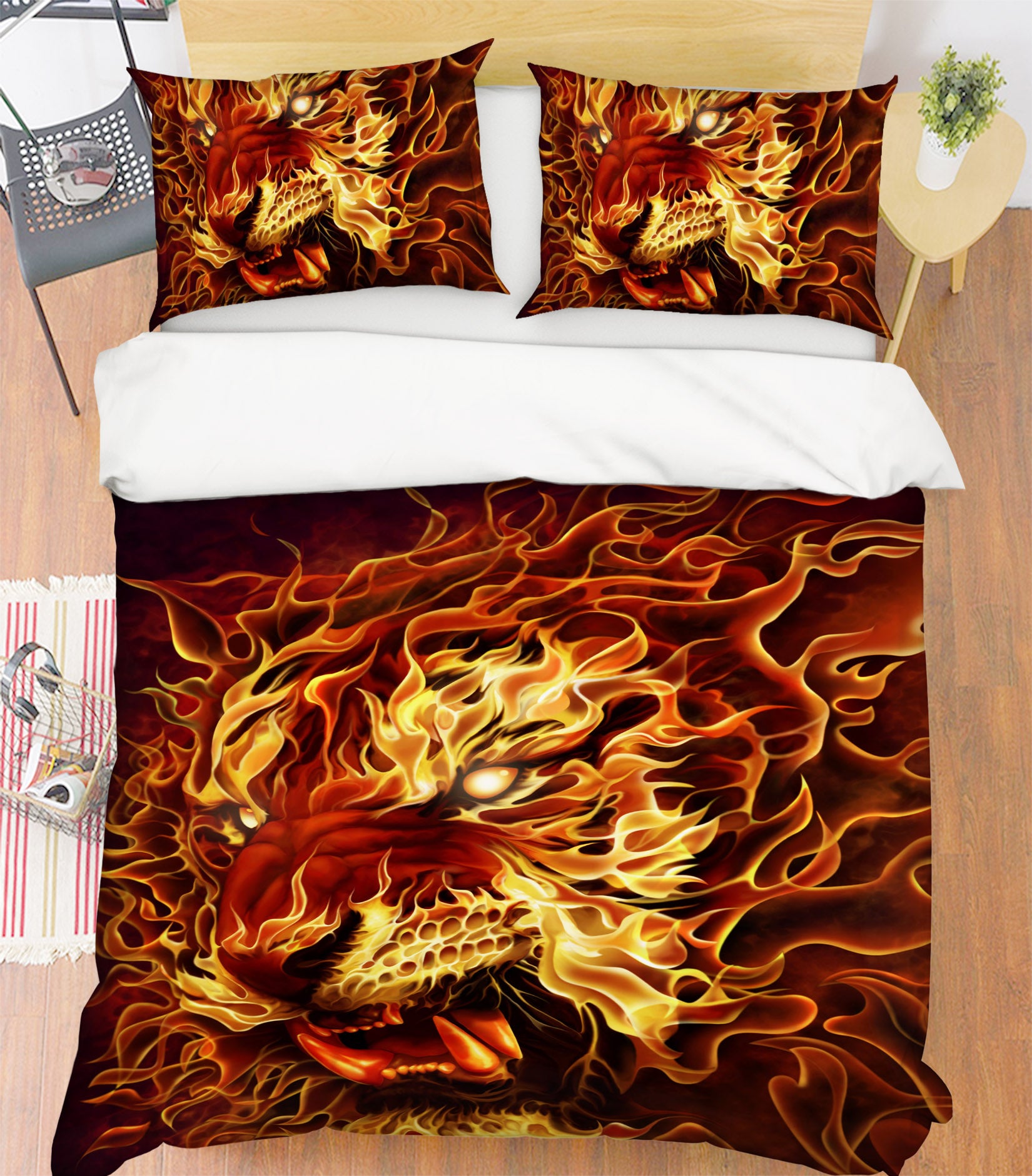 3D Flame Tiger 4087 Tom Wood Bedding Bed Pillowcases Quilt