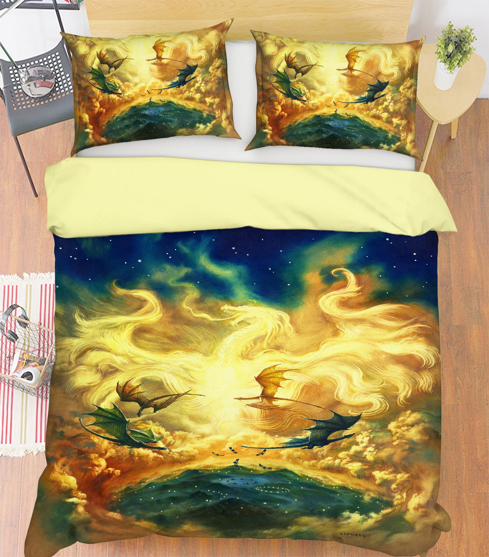3D Dragon Pattern Stone 7026 Ciruelo Bedding Bed Pillowcases Quilt