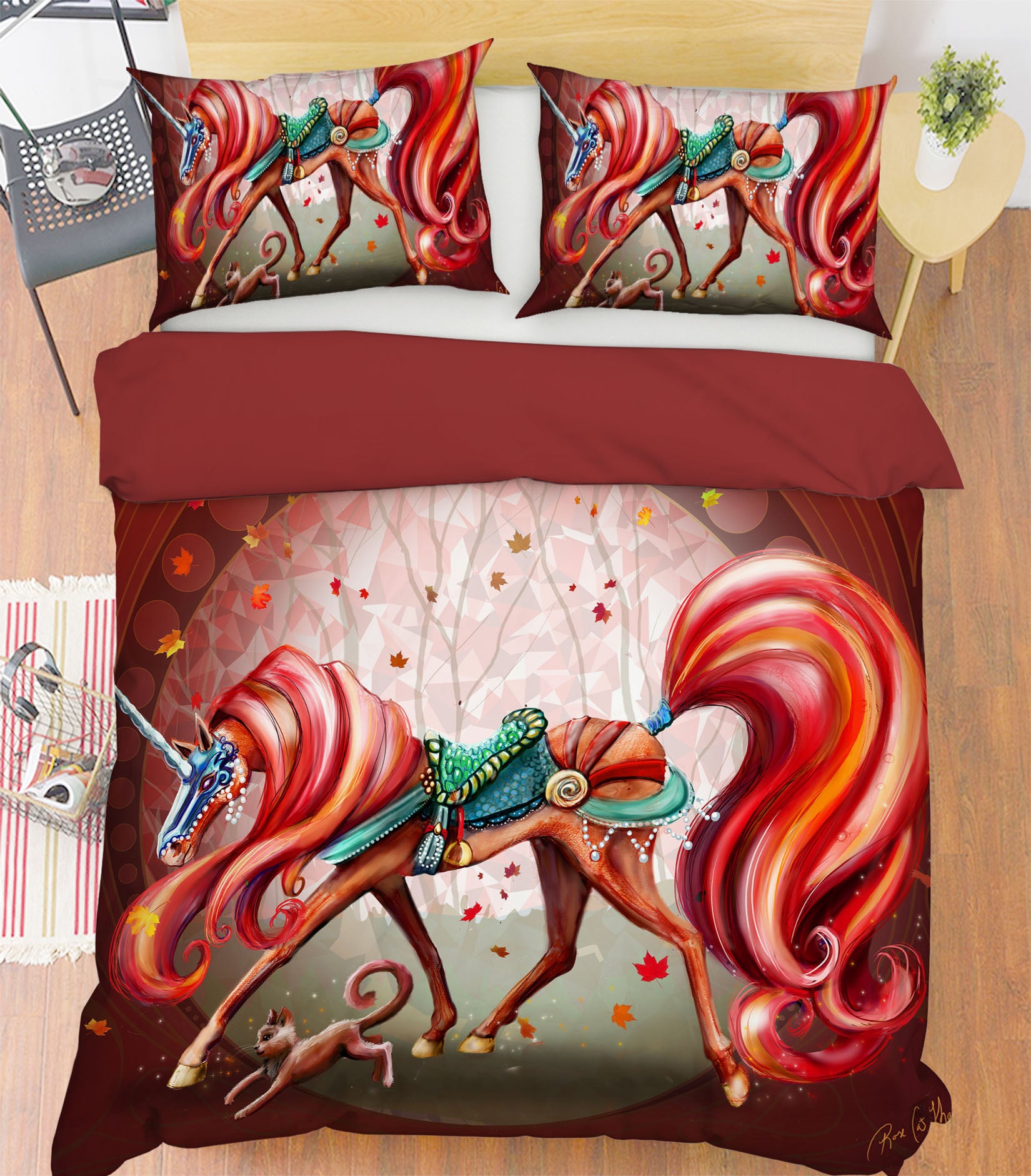 3D Unicorn Queen 018 Rose Catherine Khan Bedding Bed Pillowcases Quilt