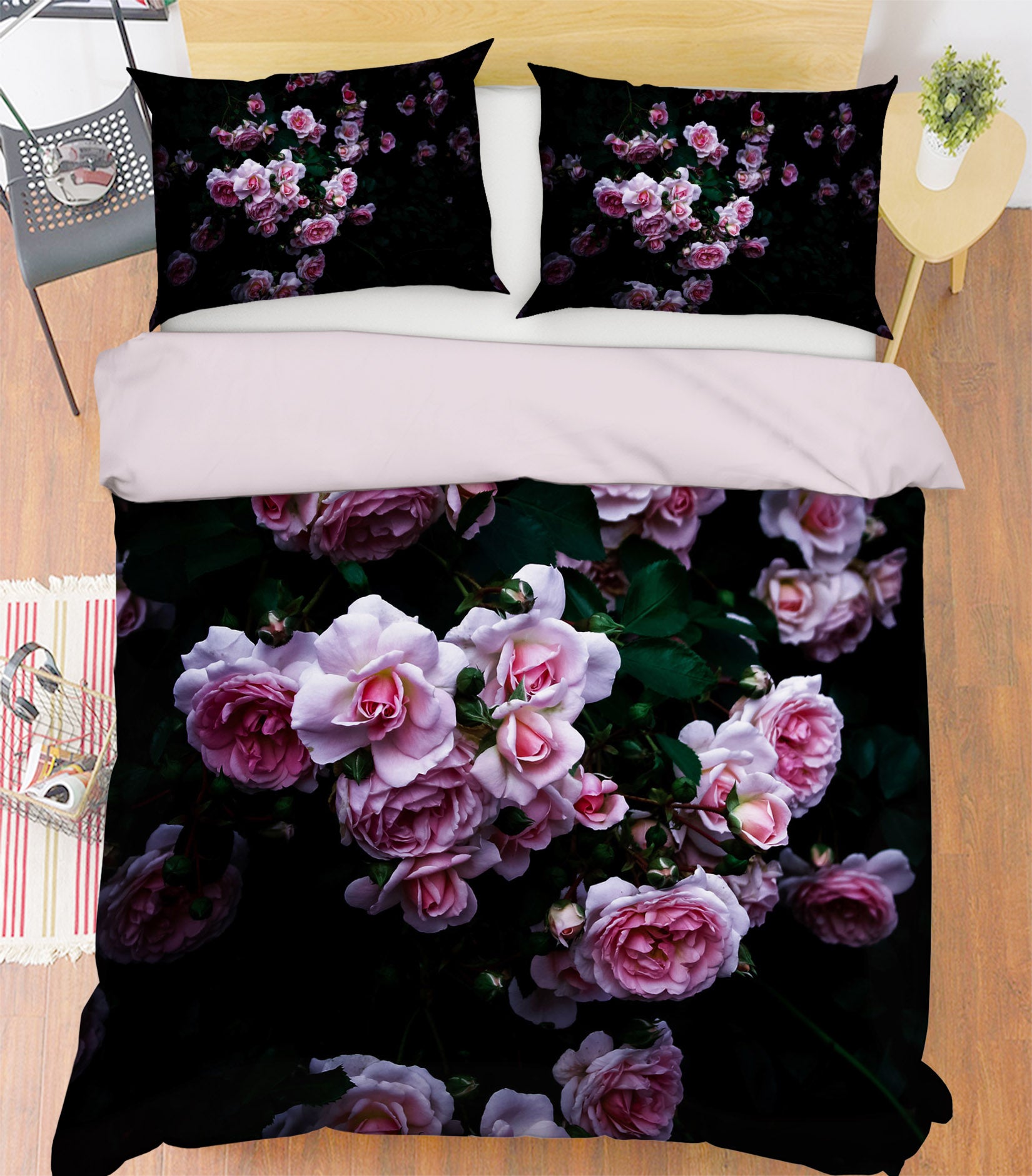 3D Pink Rose 2002 Noirblanc777 Bedding Bed Pillowcases Quilt