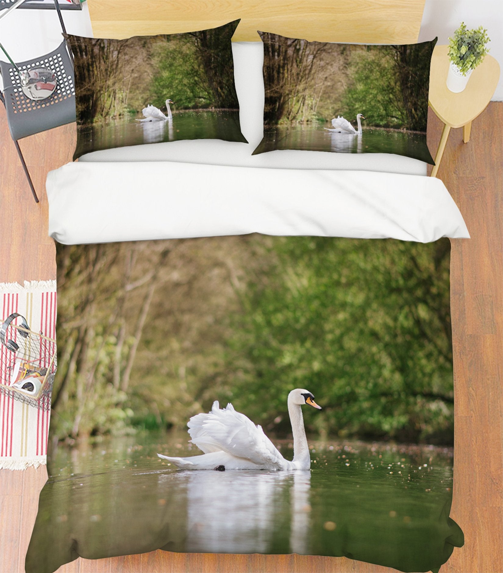 3D White Swan 2009 Bed Pillowcases Quilt Quiet Covers AJ Creativity Home 