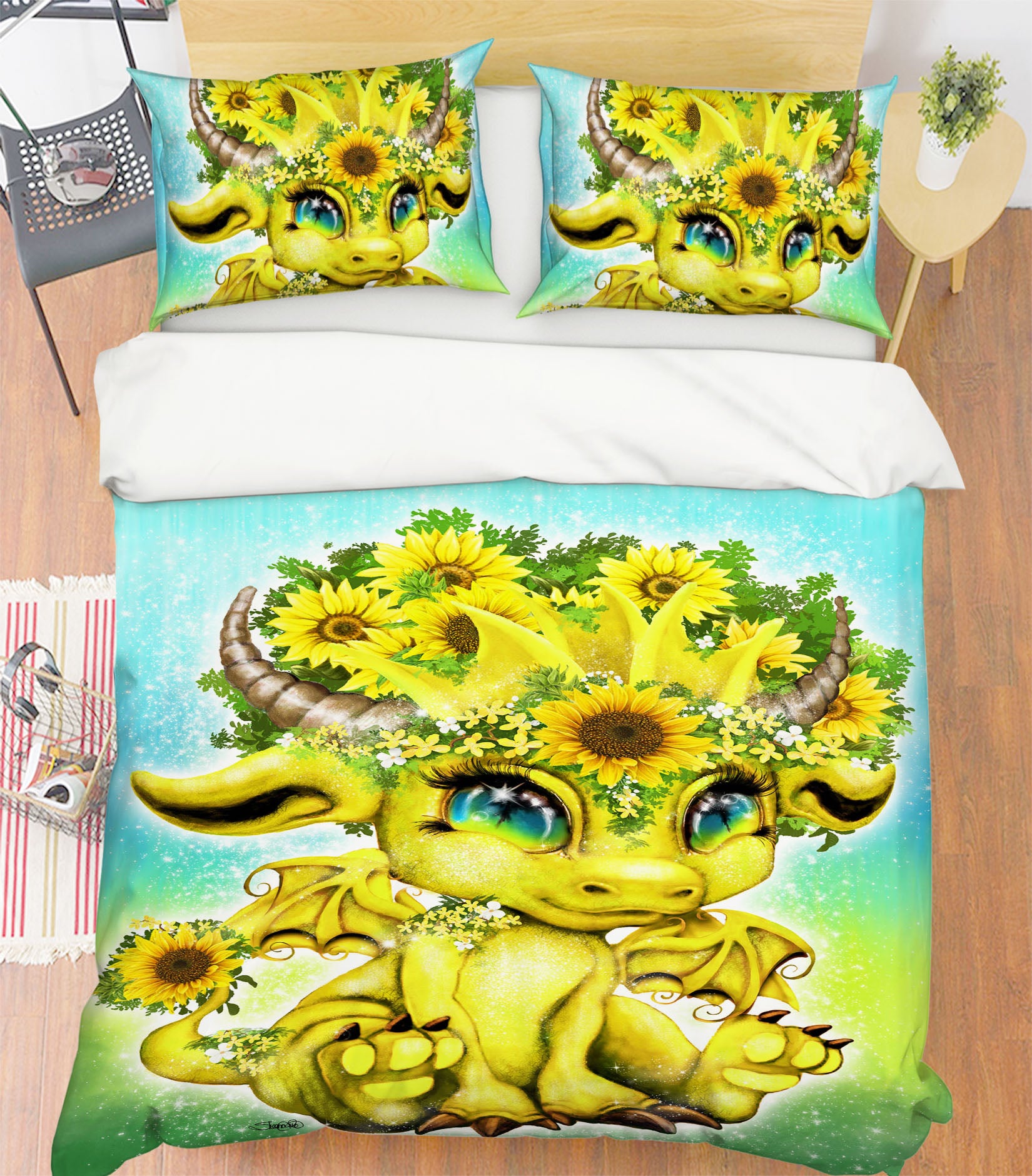 3D Sunflower Dragon 8613 Sheena Pike Bedding Bed Pillowcases Quilt Cover Duvet Cover