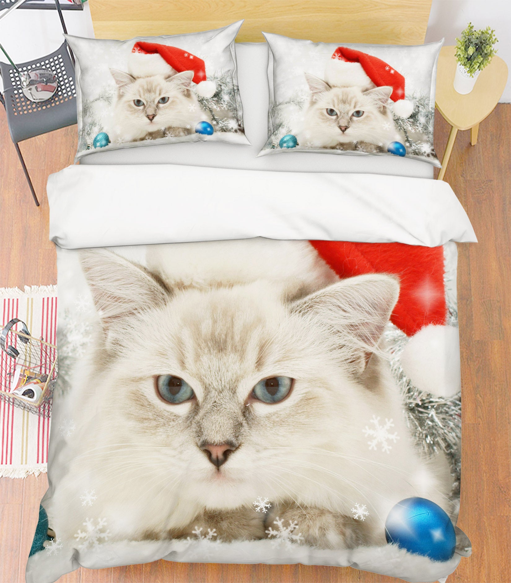 3D White Cat 1908 Bed Pillowcases Quilt