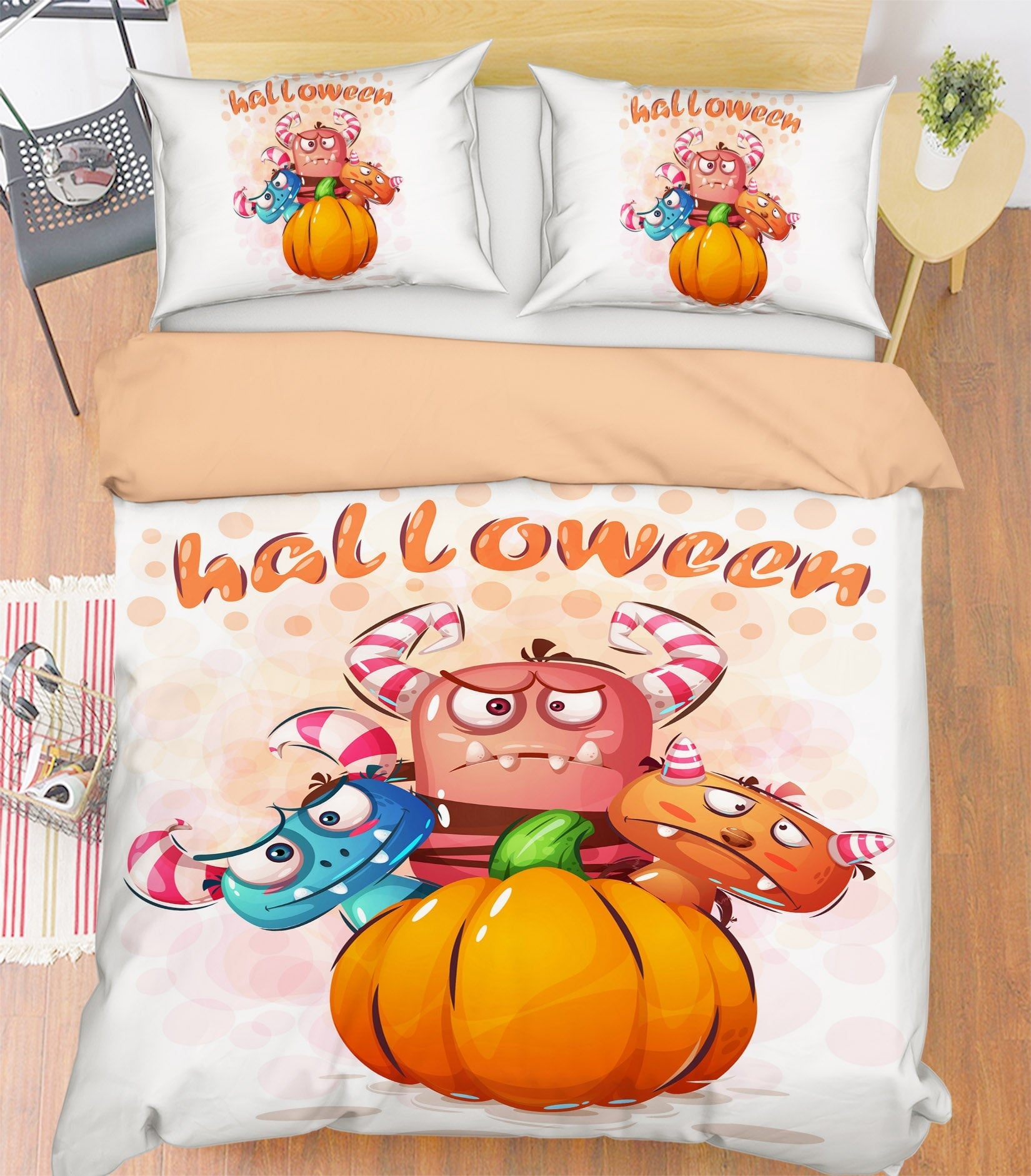 3D Pumpkin Monster 1217 Halloween Bed Pillowcases Quilt Quiet Covers AJ Creativity Home 