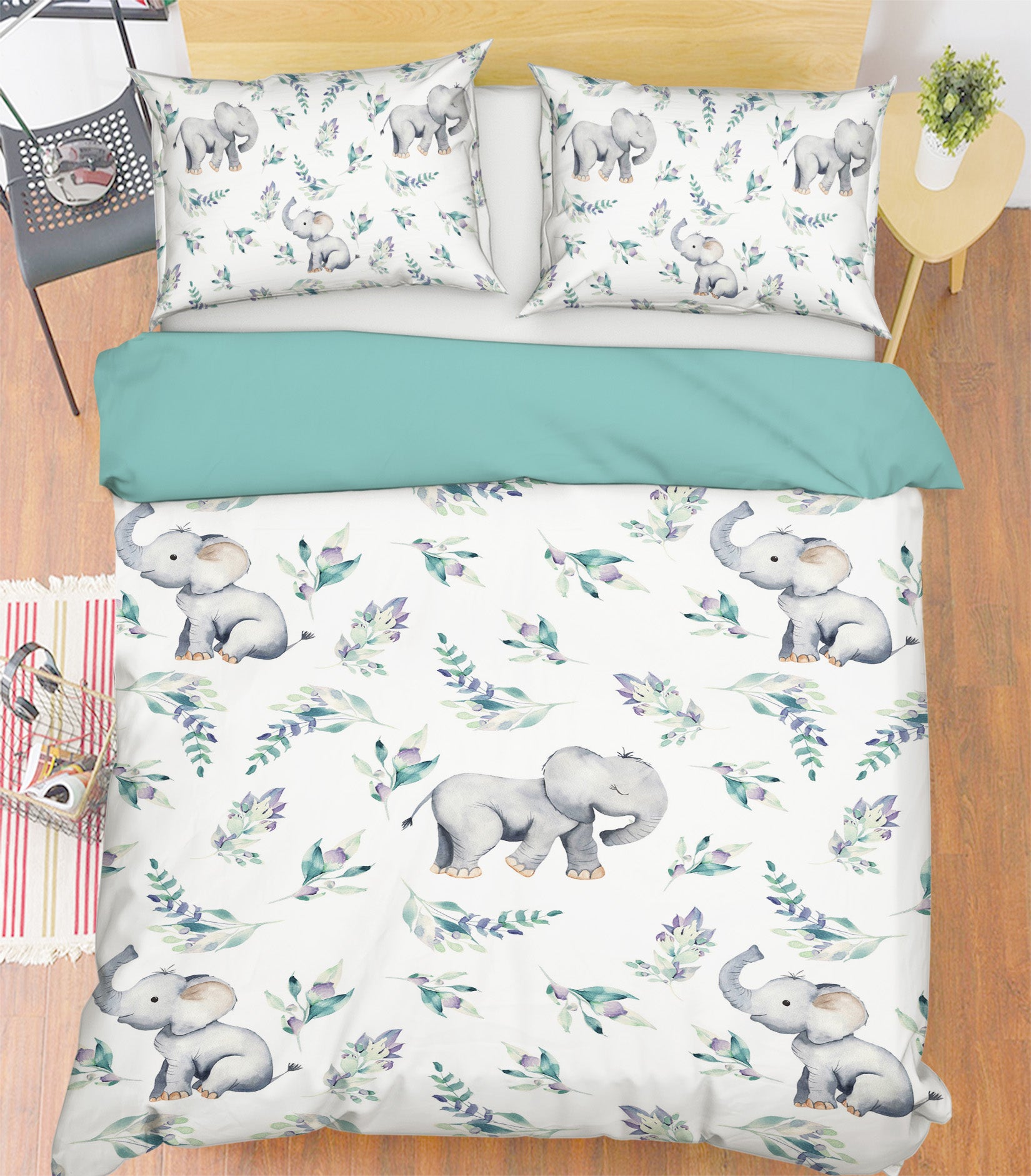 3D Elephant Rose 221 Uta Naumann Bedding Bed Pillowcases Quilt