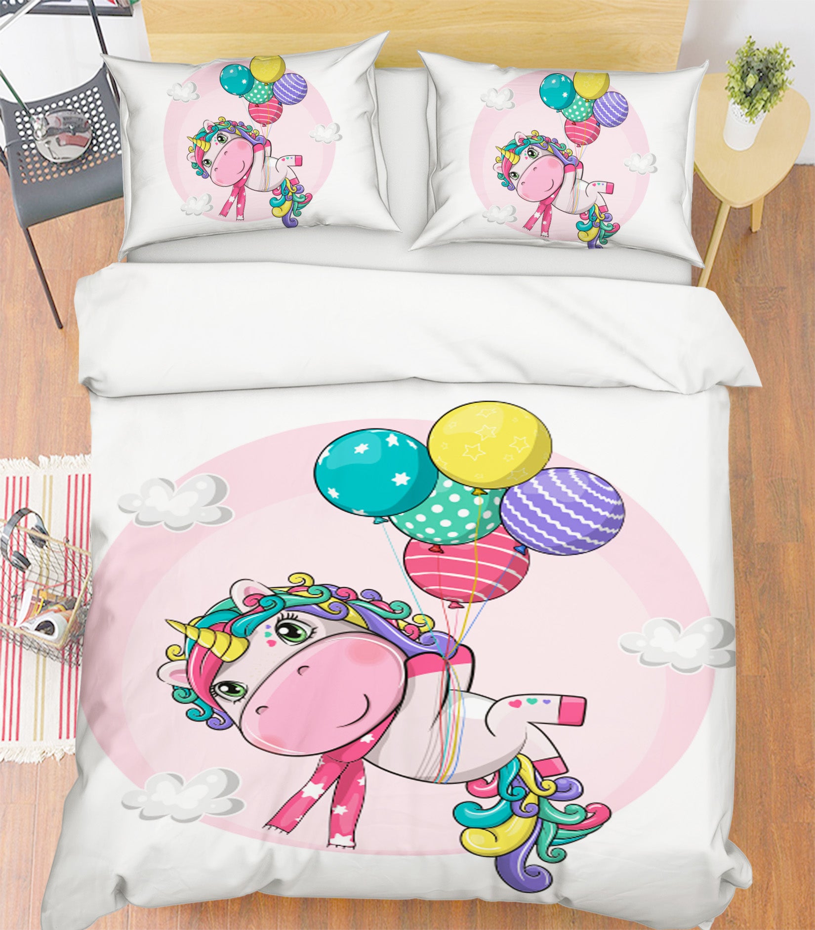 3D Colorful Balloon Unicorn 67008 Bed Pillowcases Quilt