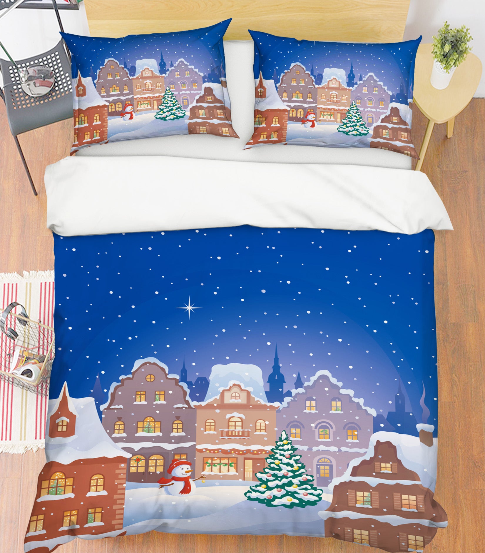 3D Houses Snow 31102 Christmas Quilt Duvet Cover Xmas Bed Pillowcases
