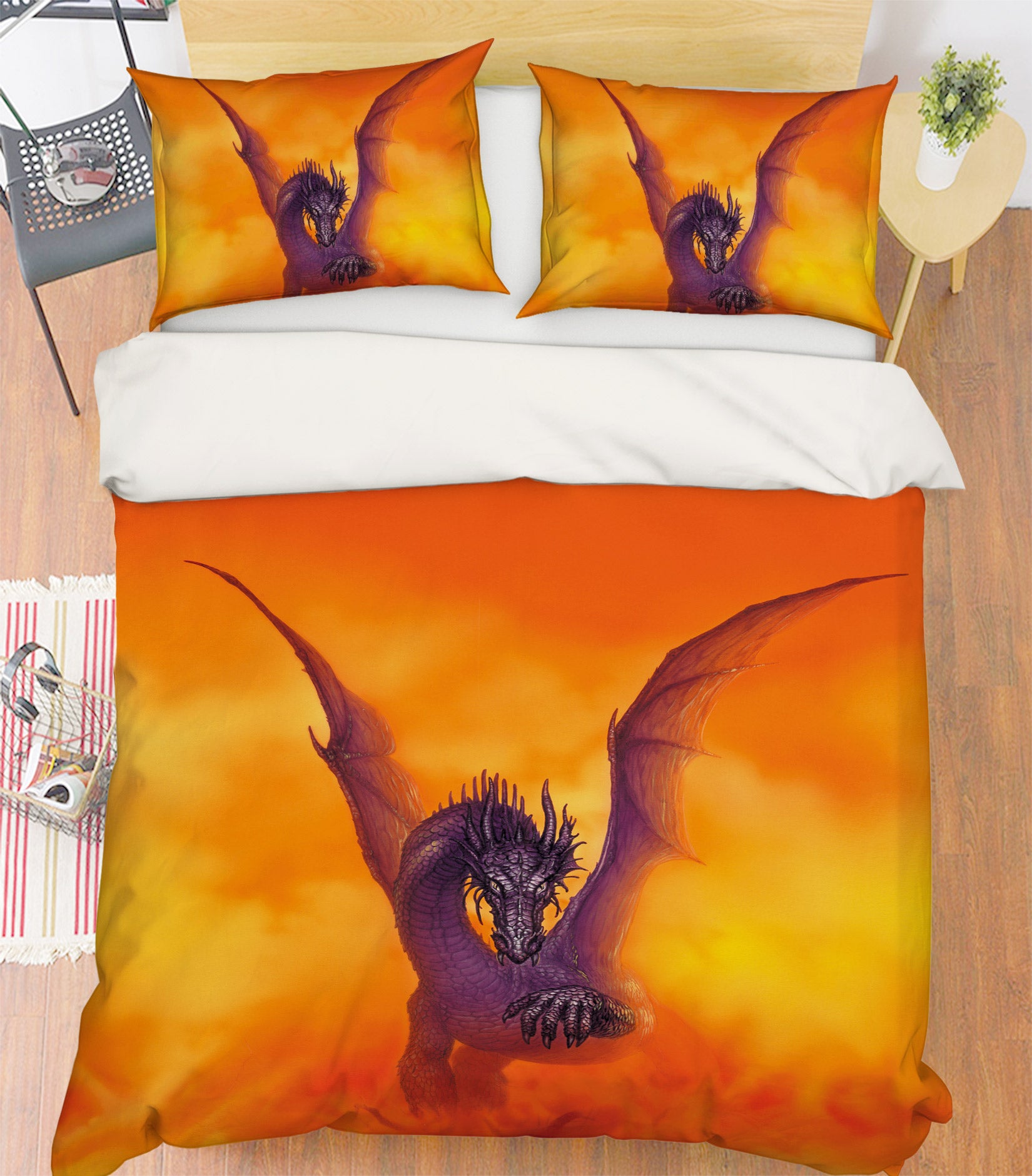 3D Orange Sky Purple Dragon 6173 Ciruelo Bedding Bed Pillowcases Quilt