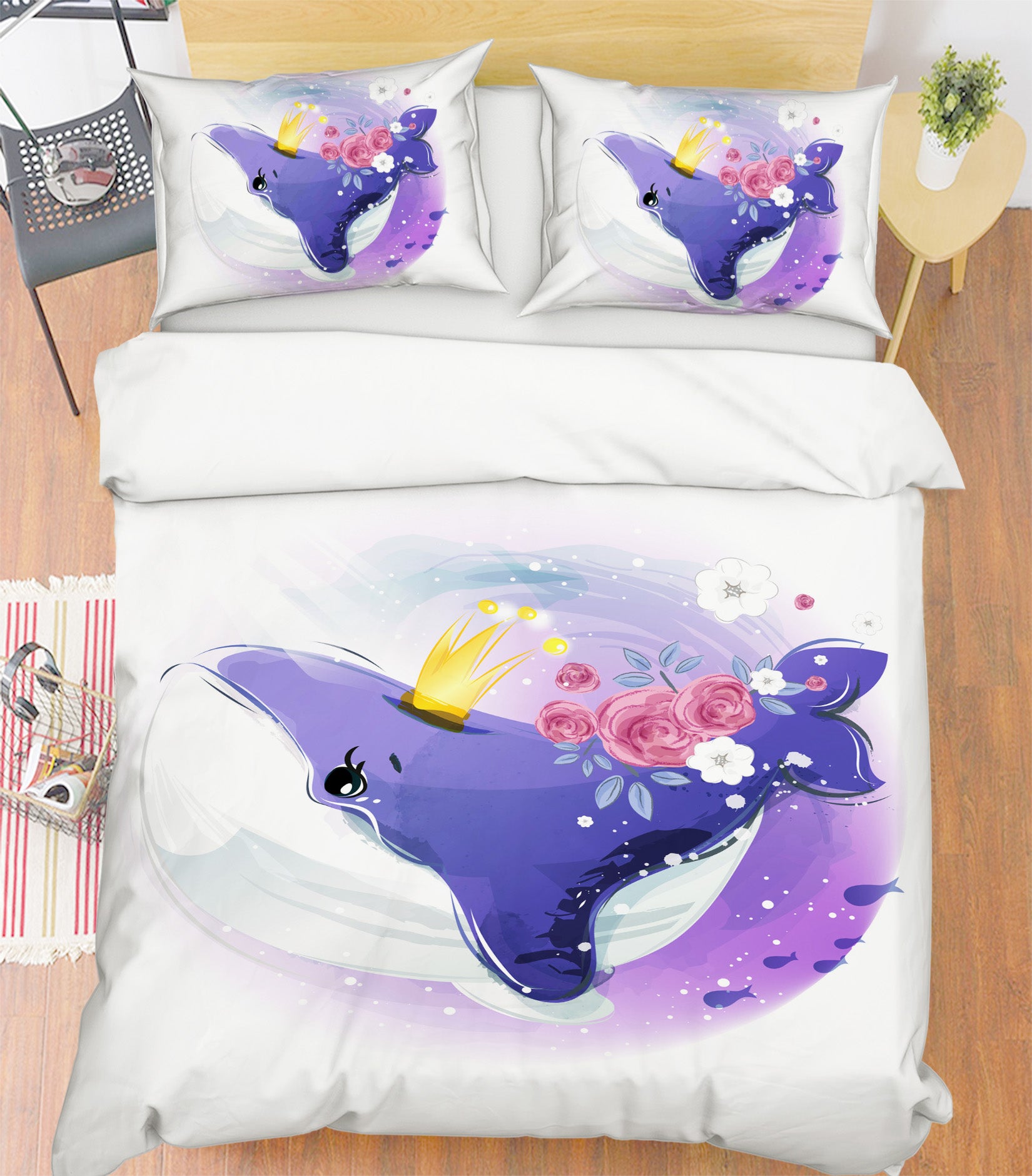 3D Purple Whale Flowers 67001 Bed Pillowcases Quilt