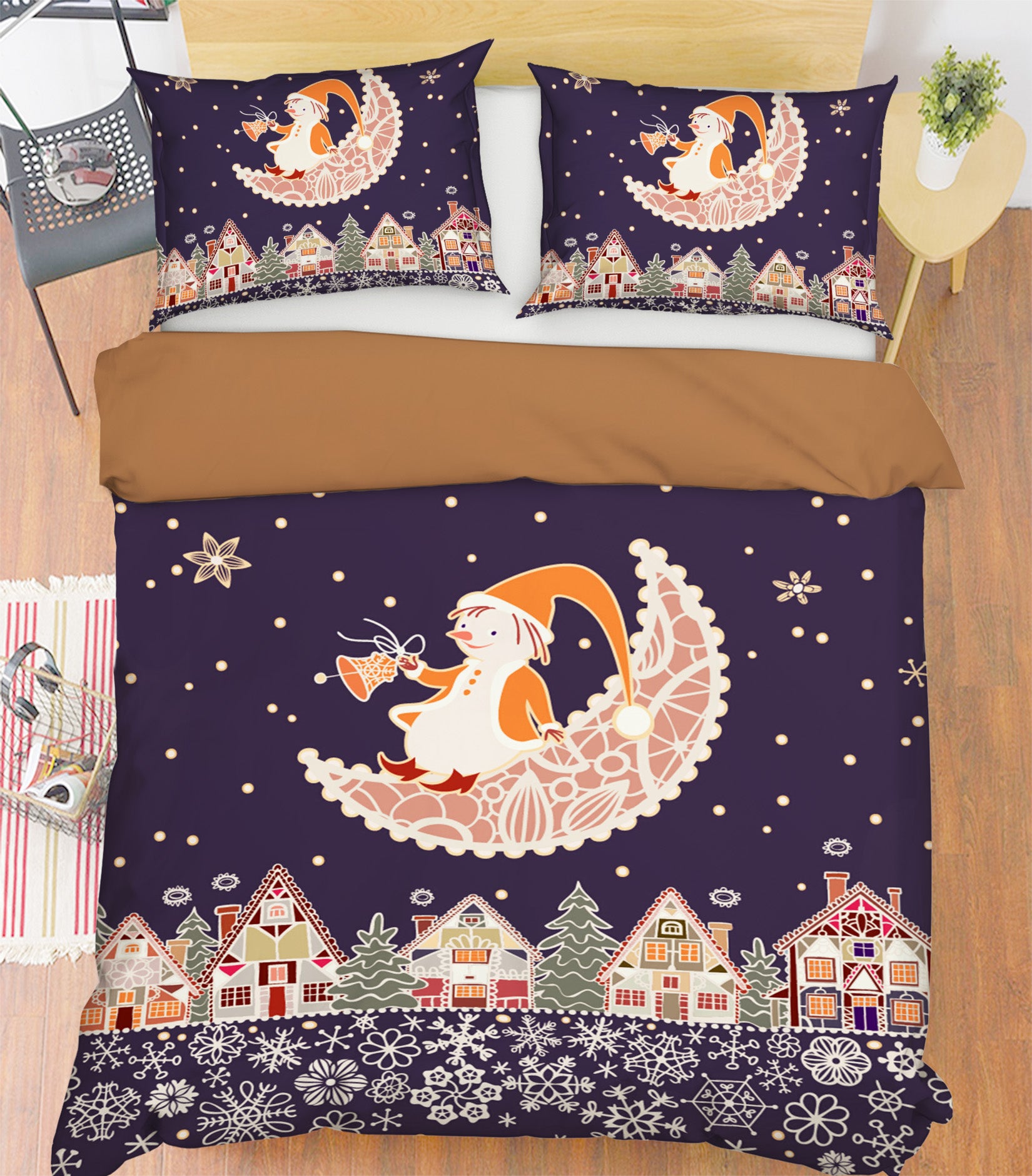 3D Moon House Pattern 31133 Christmas Quilt Duvet Cover Xmas Bed Pillowcases