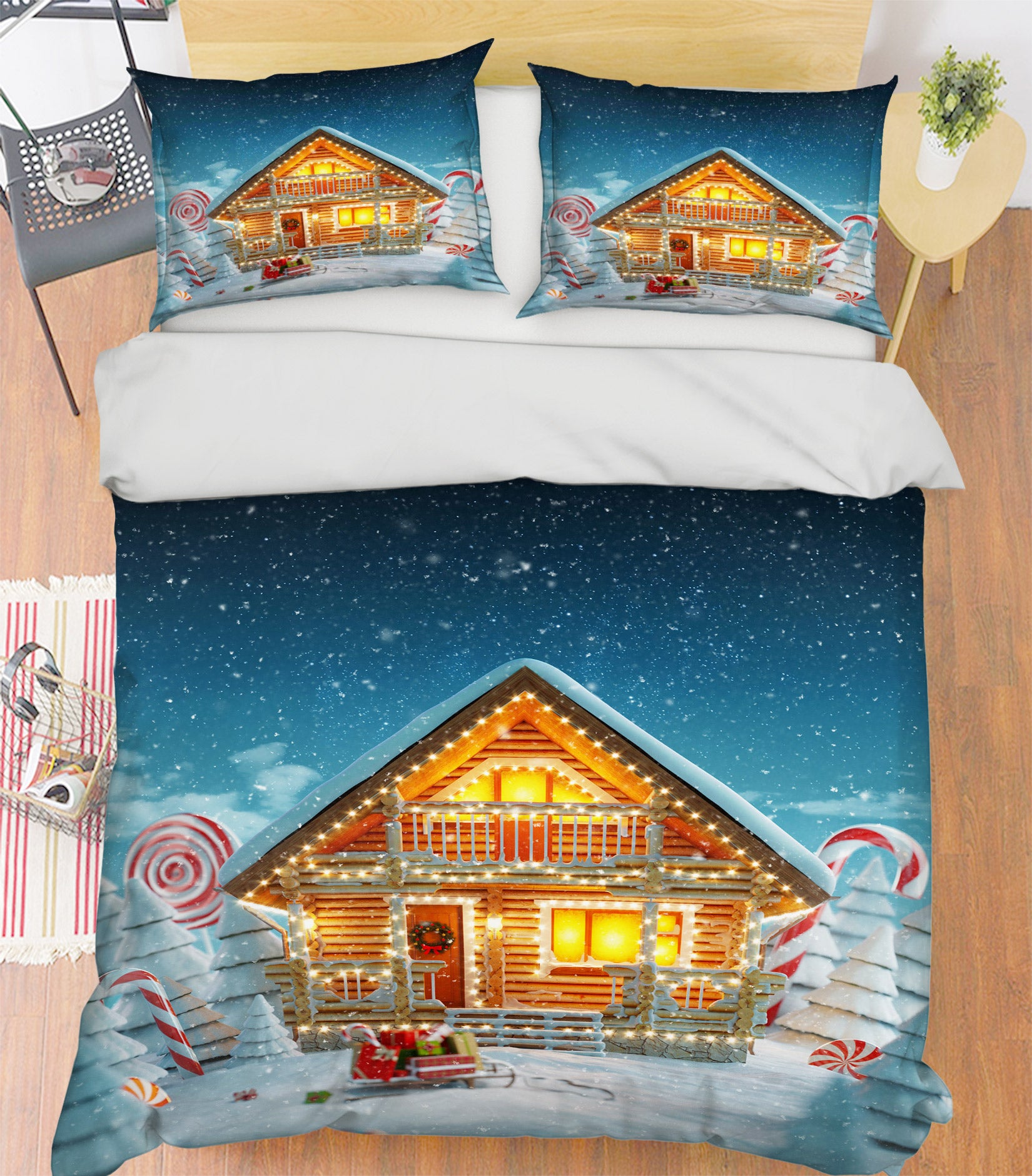 3D Snow House 52151 Christmas Quilt Duvet Cover Xmas Bed Pillowcases