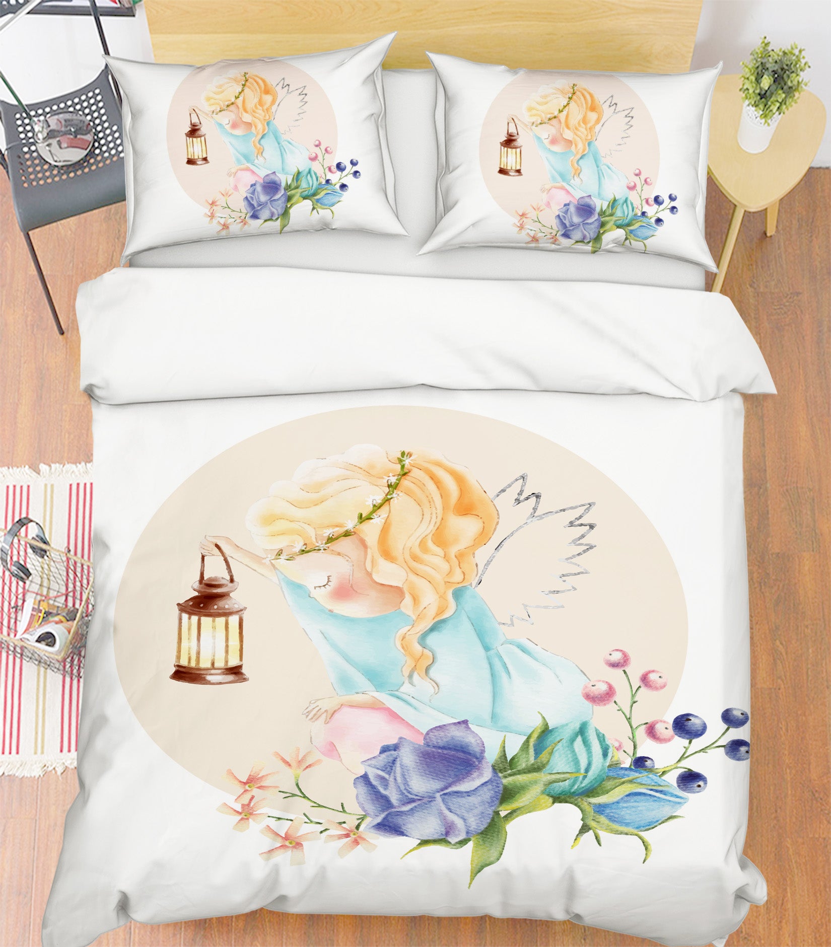 3D Flowers Angel Girl 64007 Bed Pillowcases Quilt