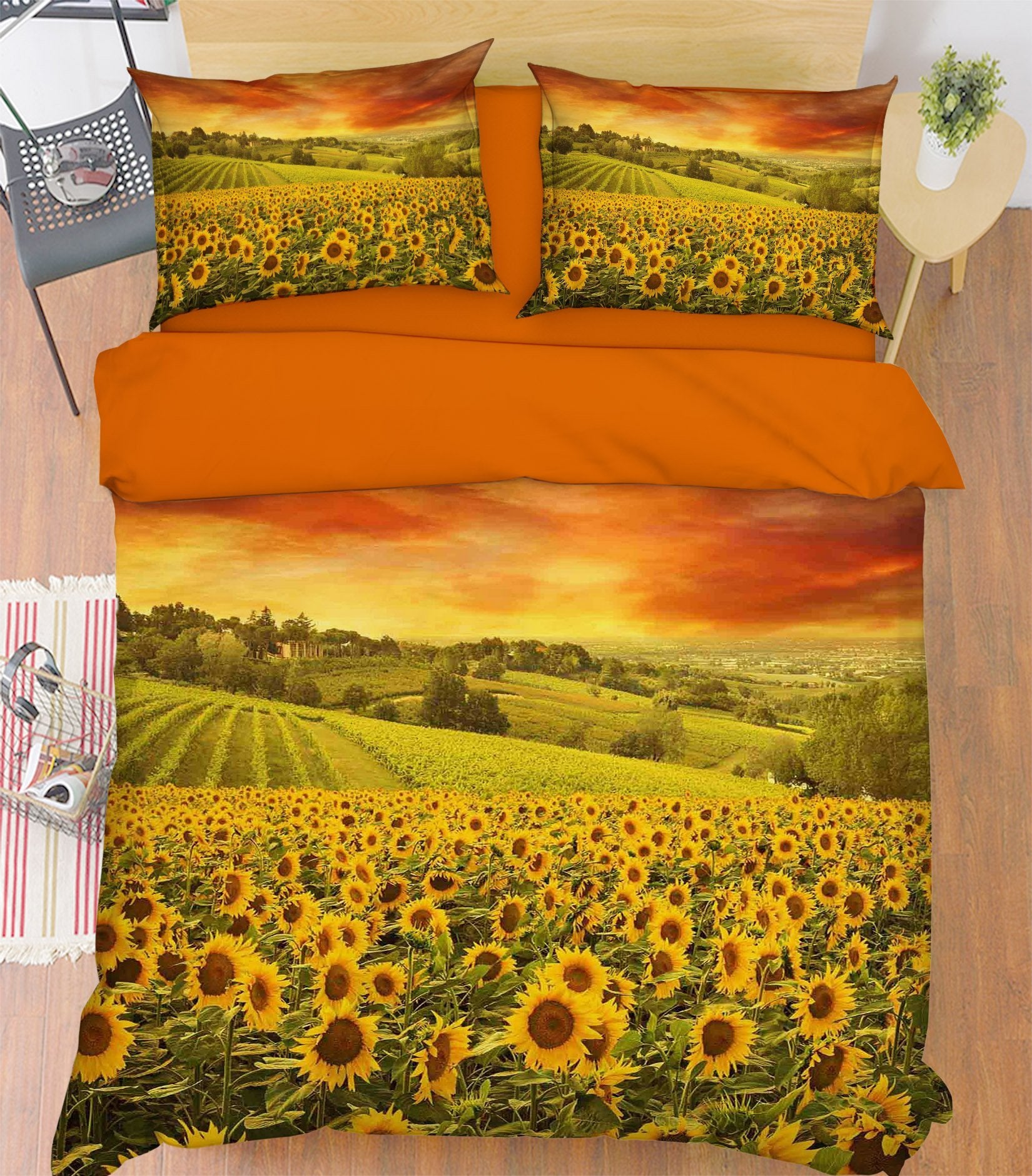 3D Sunflowers Field Sunset 250 Bed Pillowcases Quilt Wallpaper AJ Wallpaper 