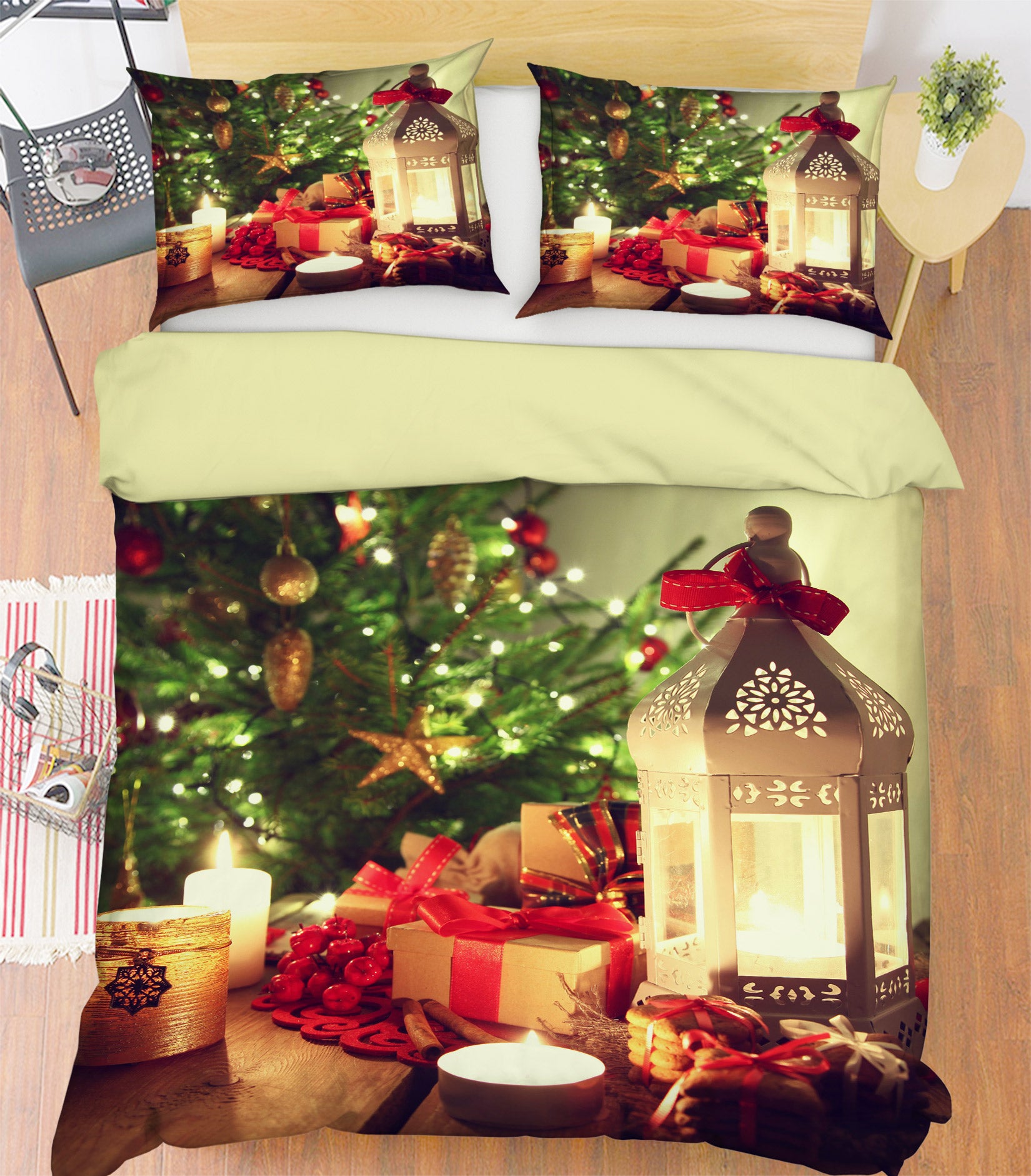 3D Gift Box Candle 52116 Christmas Quilt Duvet Cover Xmas Bed Pillowcases