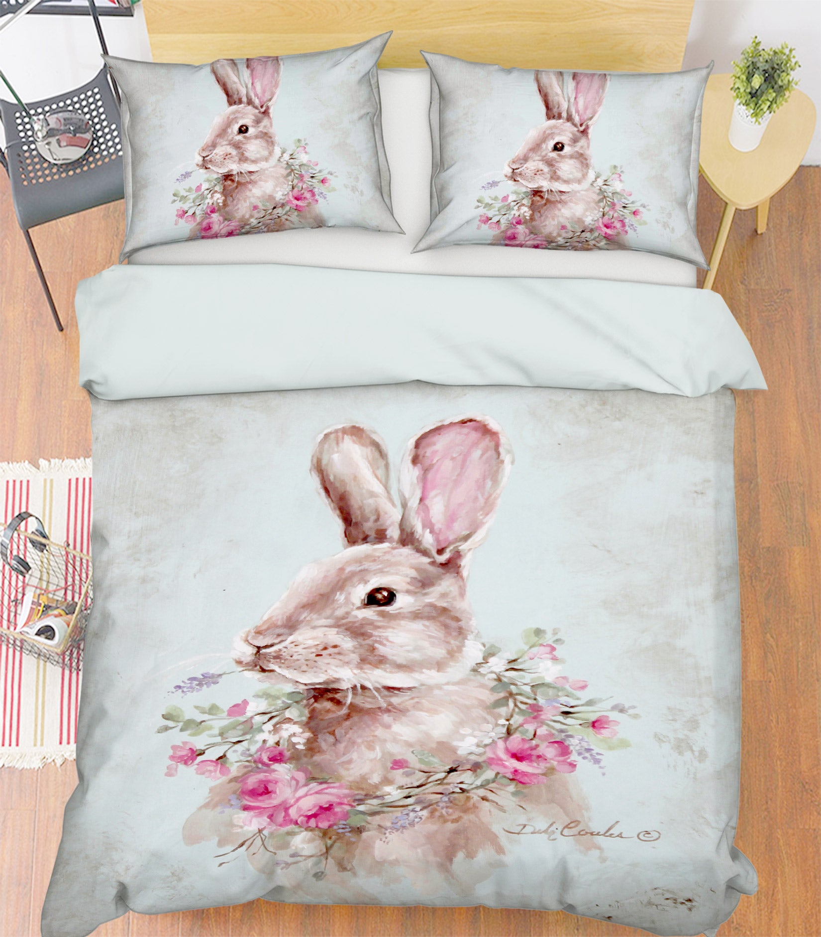 3D Wreath Bunny 2076 Debi Coules Bedding Bed Pillowcases Quilt