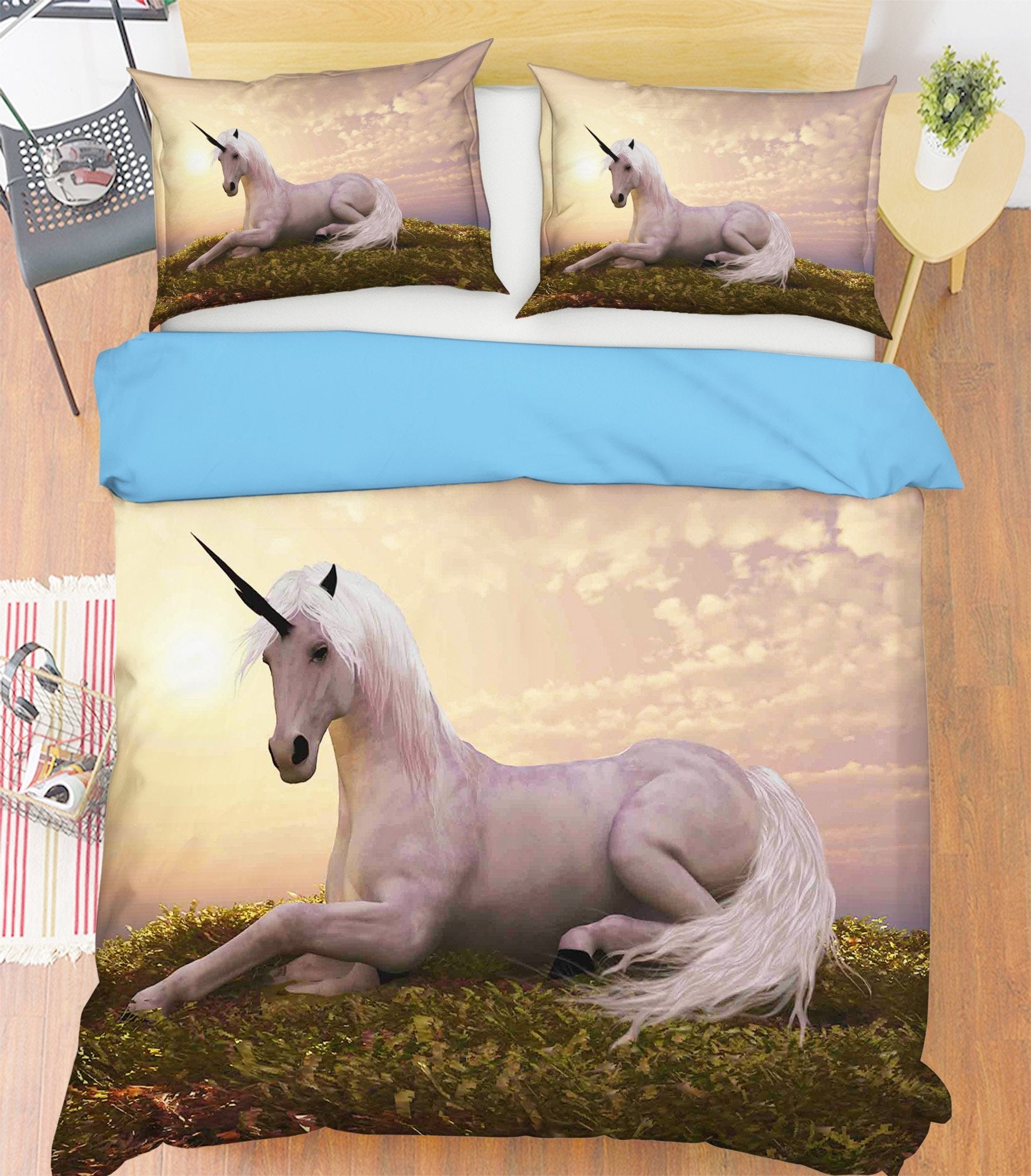 3D Sunset Lawn Unicorn 030 Bed Pillowcases Quilt Wallpaper AJ Wallpaper 