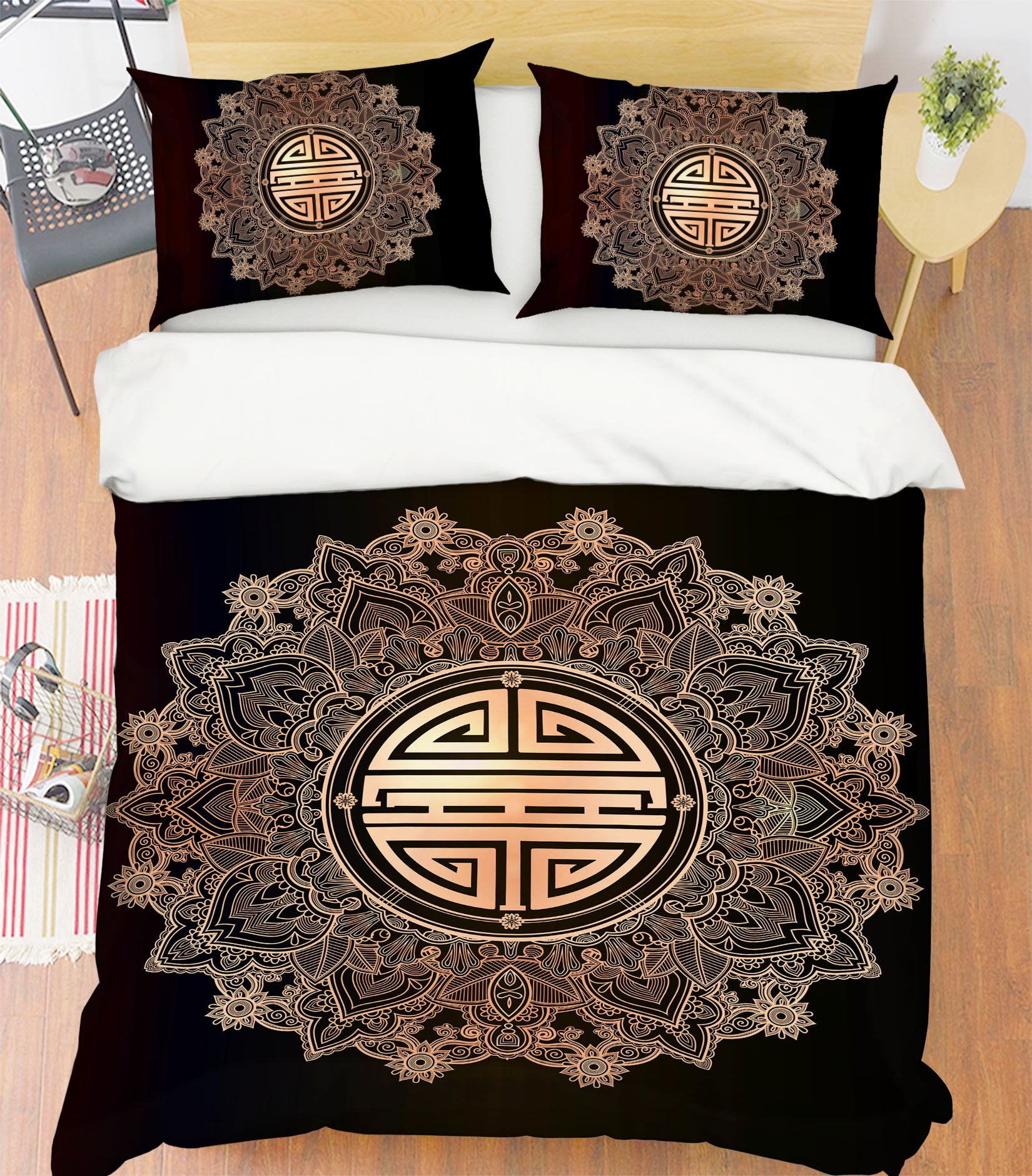 3D Golden Pattern 67002 Bed Pillowcases Quilt