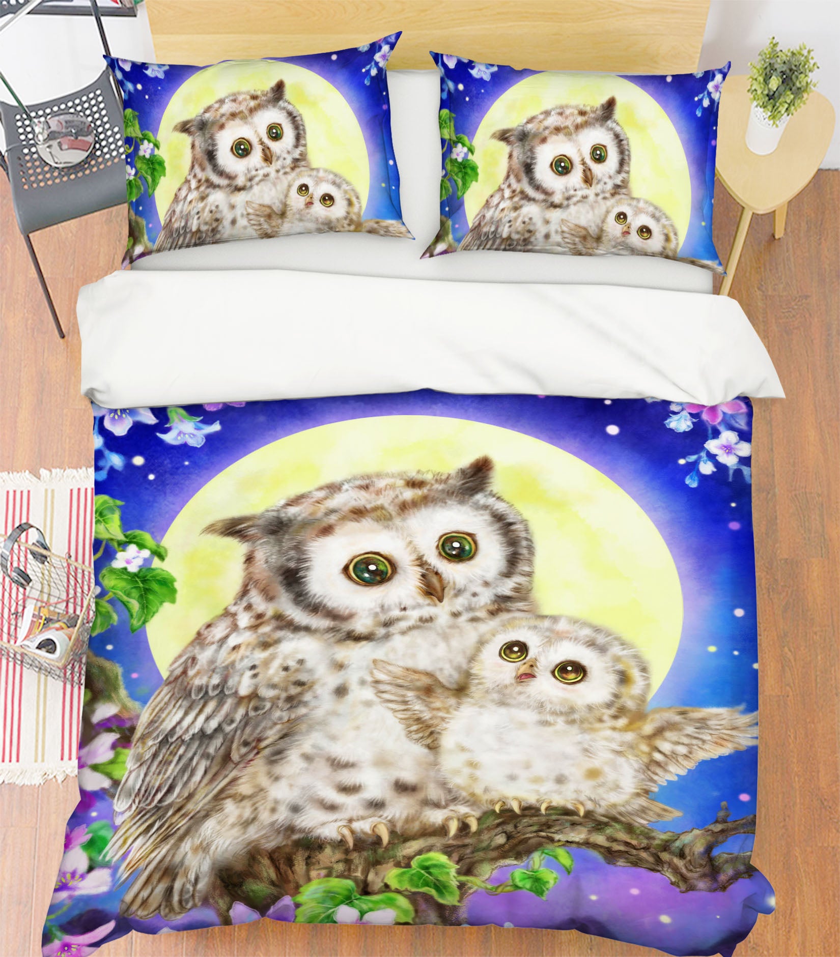 3D Moon Owl Flower 5940 Kayomi Harai Bedding Bed Pillowcases Quilt Cover Duvet Cover