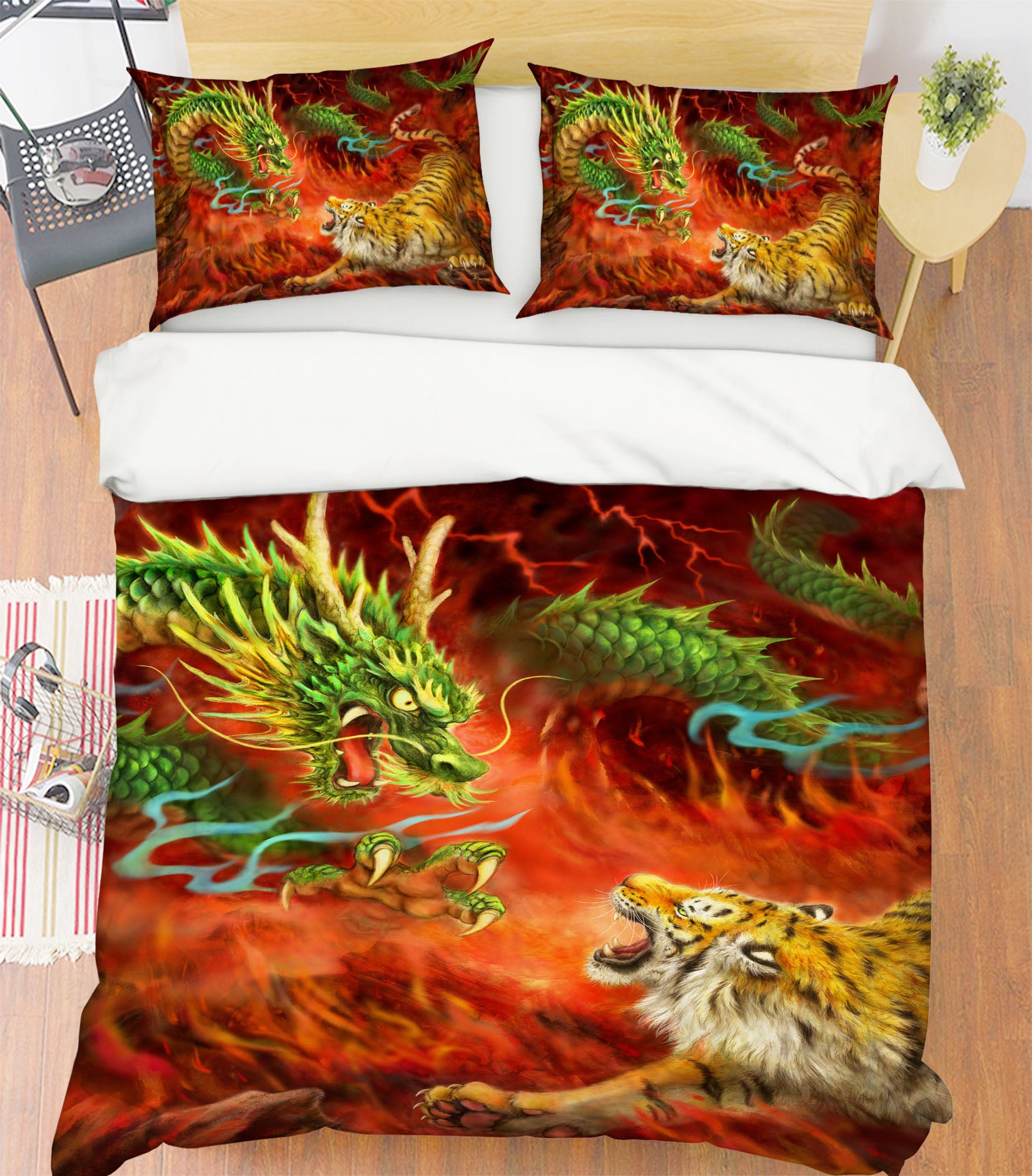 3D Green Dragon Tiger 5926 Kayomi Harai Bedding Bed Pillowcases Quilt Cover Duvet Cover