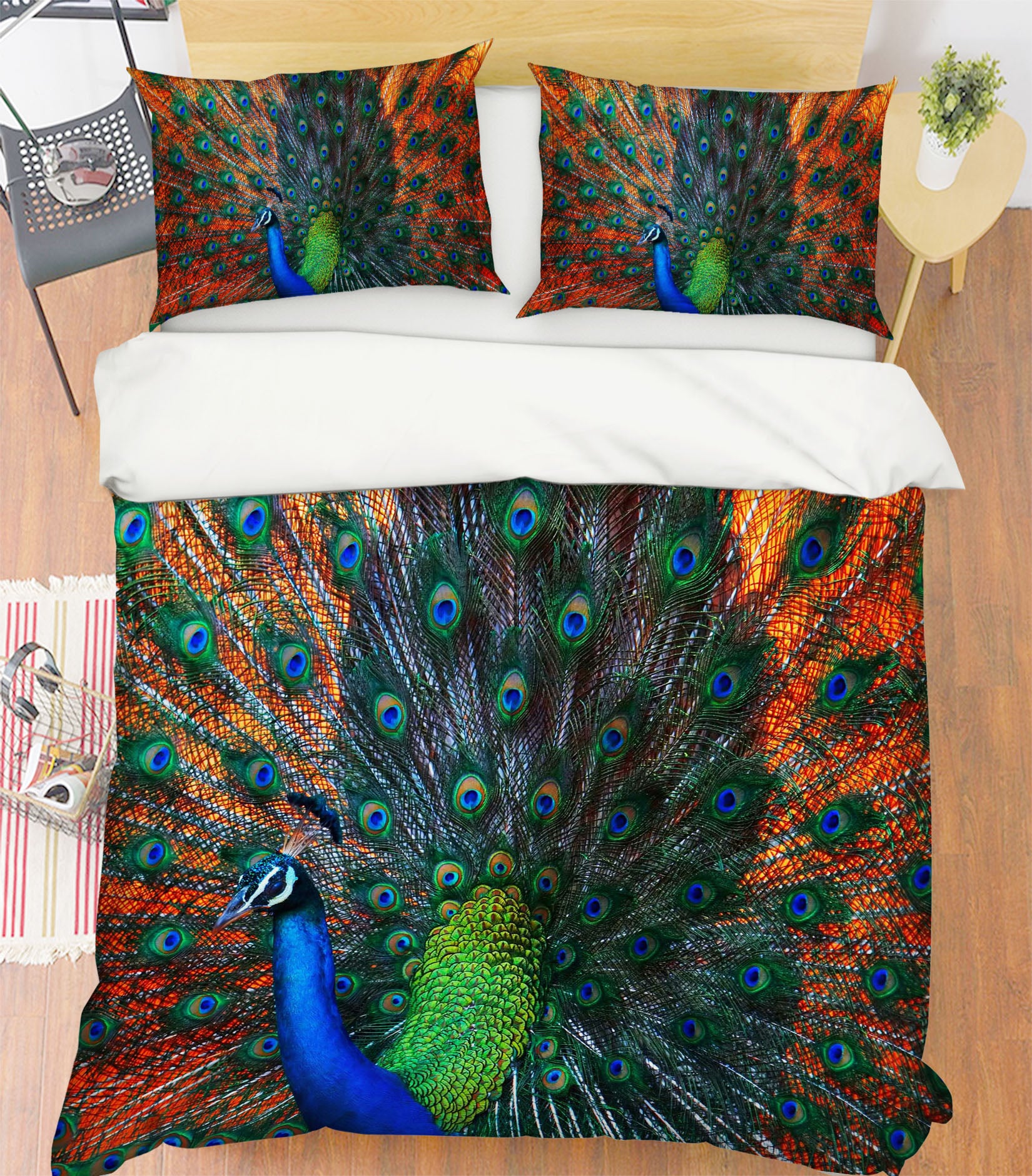 3D Orange Peacock 099 Bed Pillowcases Quilt