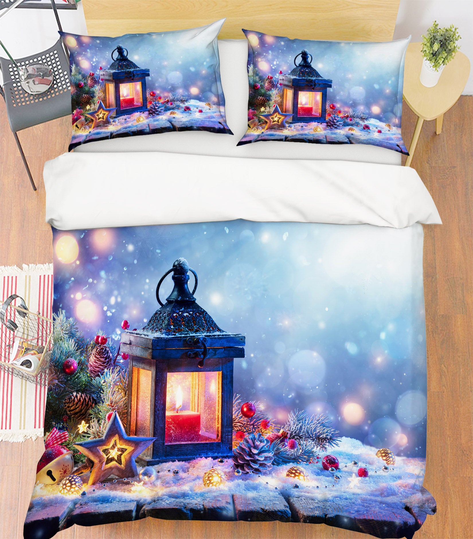 3D Candle Snow 53050 Christmas Quilt Duvet Cover Xmas Bed Pillowcases
