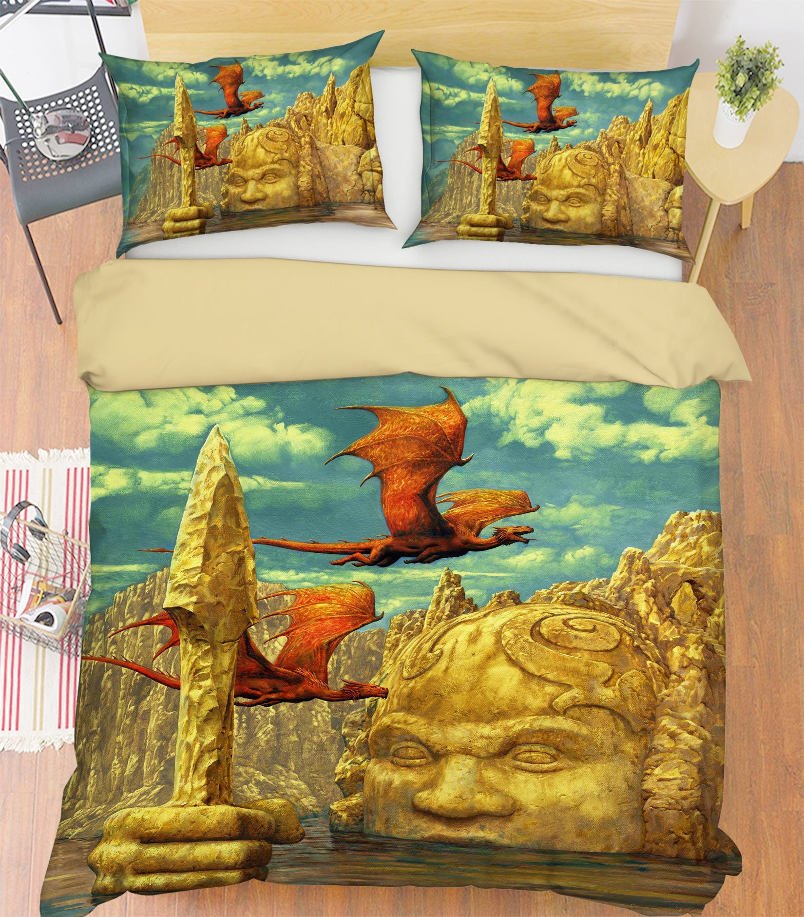 3D Statue Flying Dragon 6227 Ciruelo Bedding Bed Pillowcases Quilt